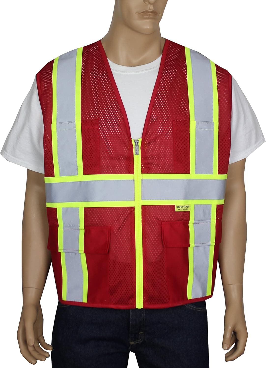 Safety Depot Breathable Safety Vest Multiple Colors Available, 4 Lower Pockets, 2 Chest Pockets with Pen Divider & High Visibility Reflective Tape MP40 (Mesh Red, 2XL)