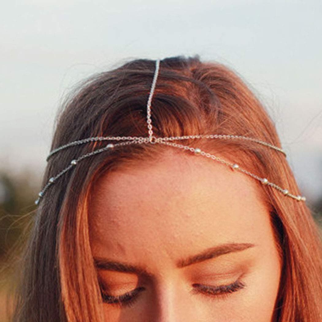 Mosako Gypsy Headpieces Gold Head Chains Beaded Forehead Hair Chains Headbands Layered Goddess Headdress Festival Hair Jewelry Dainty Delicate Indian Prom Bridal Hair Accessories for Women and Girls