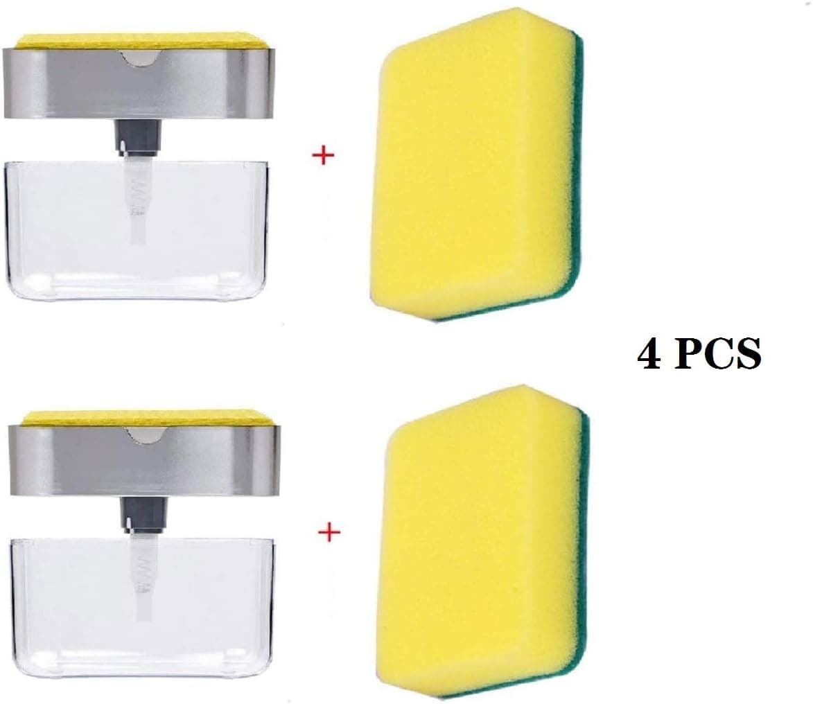 Rare Soap Pump Dispenser and Sponge Holder（2 Soap+2 Holder）, Kitchen Dish Soap Dispenser + Sponge Holder 2-in-1, Good Grips Soap Dispensing Sponge Holder