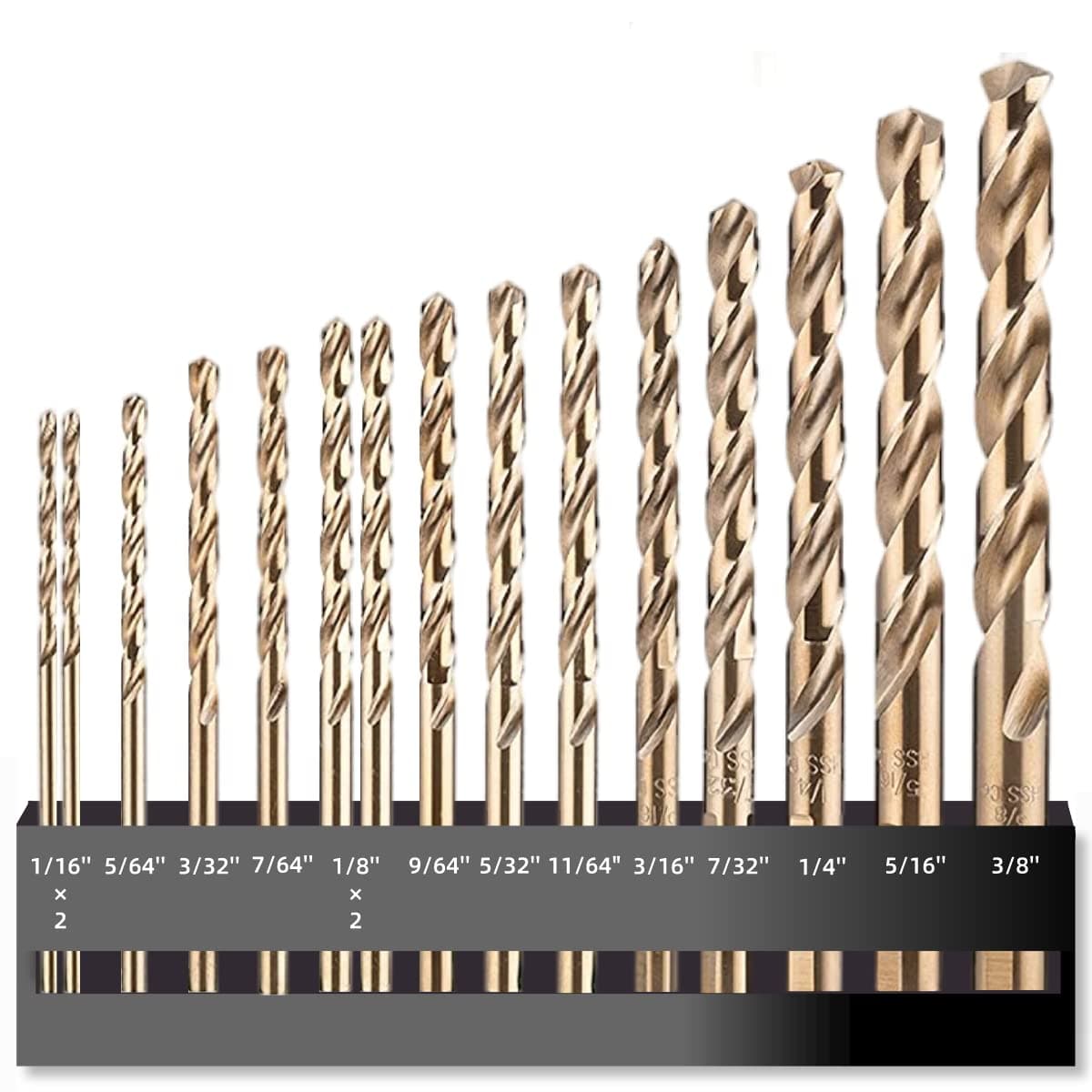 AresMro Cobalt Drill Bit Set, 15PCS（1/16"-3/8"）M35 High Speed Steel, Jobber Metal Drill Bits for Metal, Stainless Steel, Hardened Steel, Cast Iron, Wood and Plastic