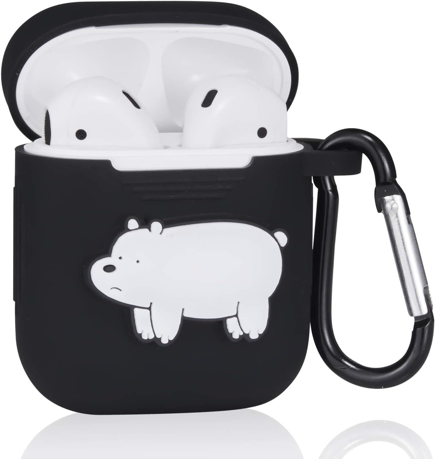 Happyfang Case Compatible for Airpods 2/1,Cute Animal Cartoon Fashion Character Air pods Charging Cover Accessories Shockproof Kits, Cool Fun Funny Silicone Protective Skin for Airpod (Mini Black Bear
