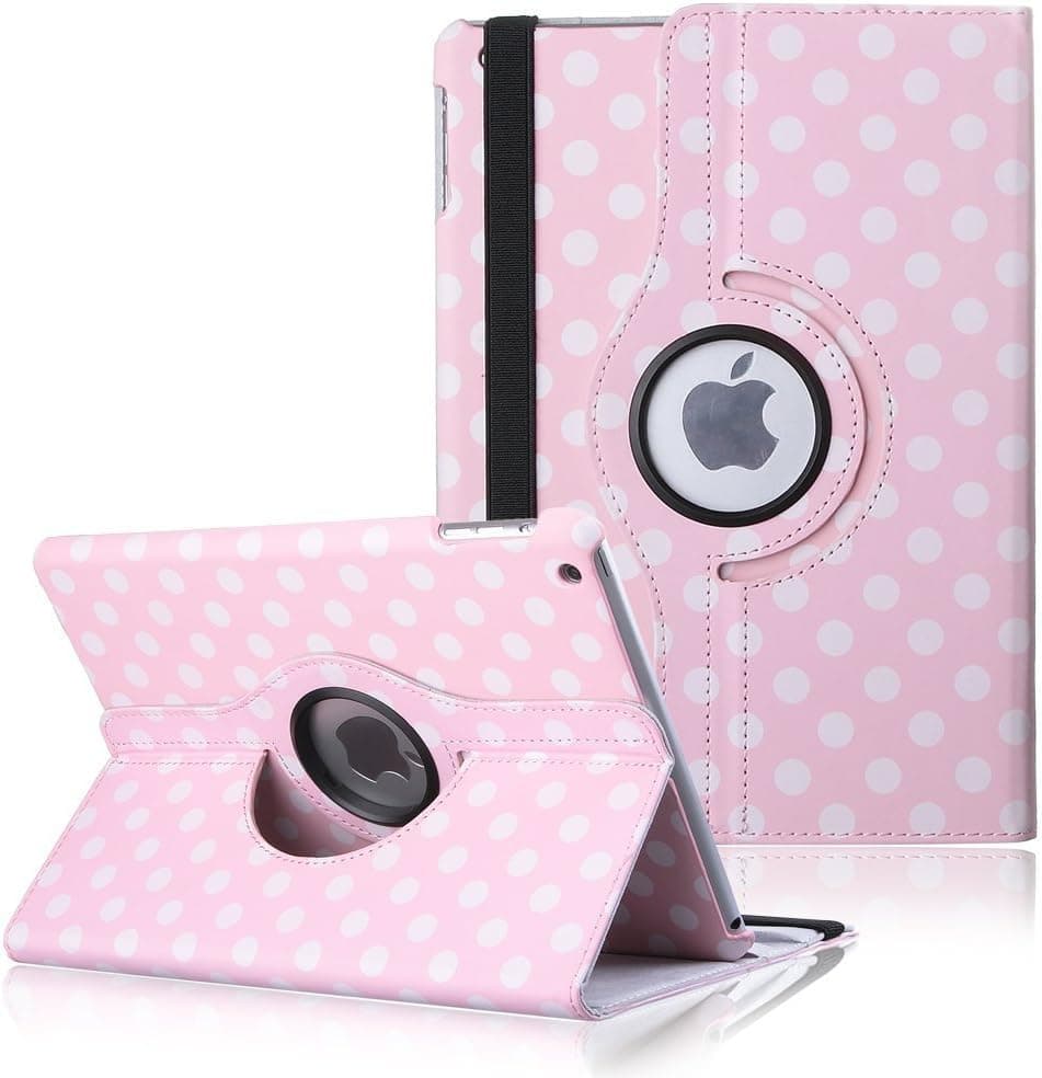 ULAK iPad Air Case, Synthetic Leather Case Cover for Apple iPad Air iPad 5 (2013 Model) With Inbuilt 360 Rotating Stand and Automatic Wake/Sleep Function (Pink/White Dot)