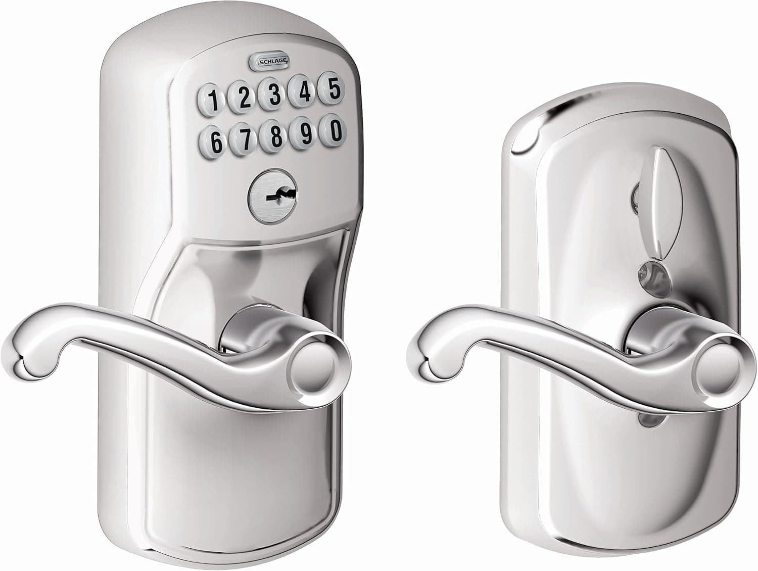 SCHLAGE FE595 PLY 626 FLA Plymouth Keypad Entry with Flex-Lock and Flair Style Levers, Brushed Chrome