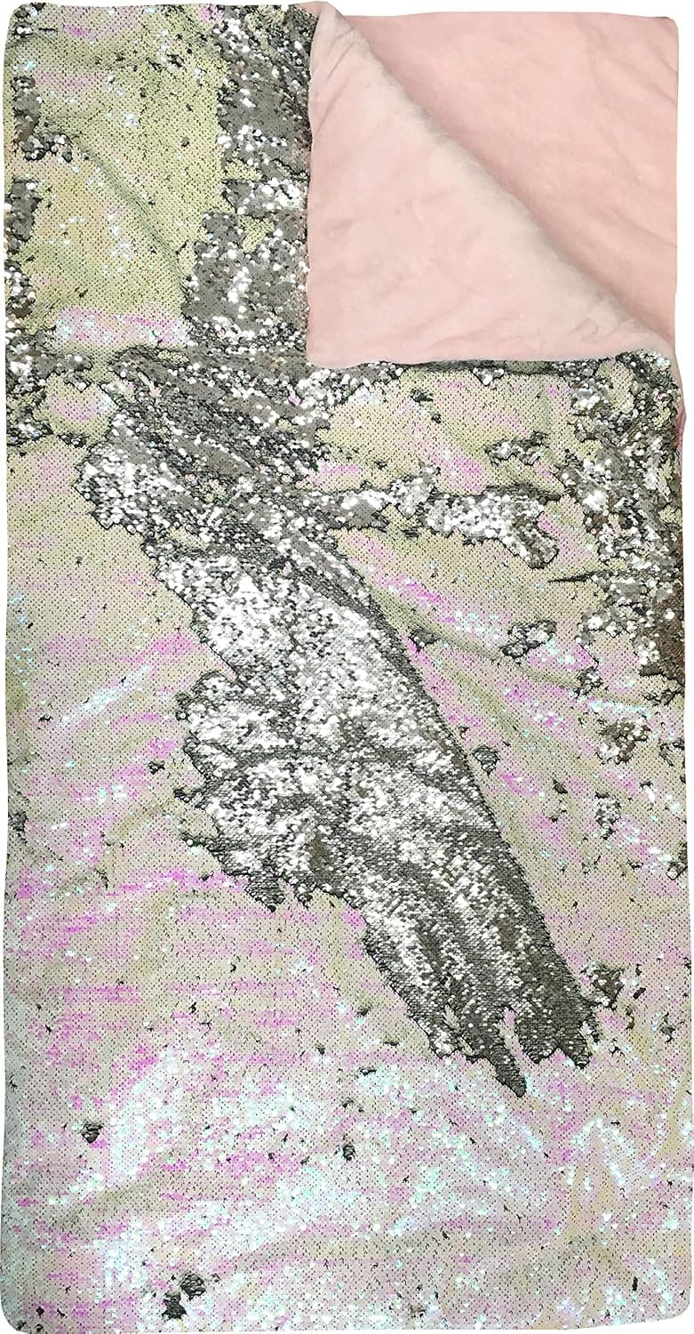 American Kids Super Cozy Reversible Sequin Sleeping Slumber Bag, Royal Plush & Luxurious Dazzle - Pink