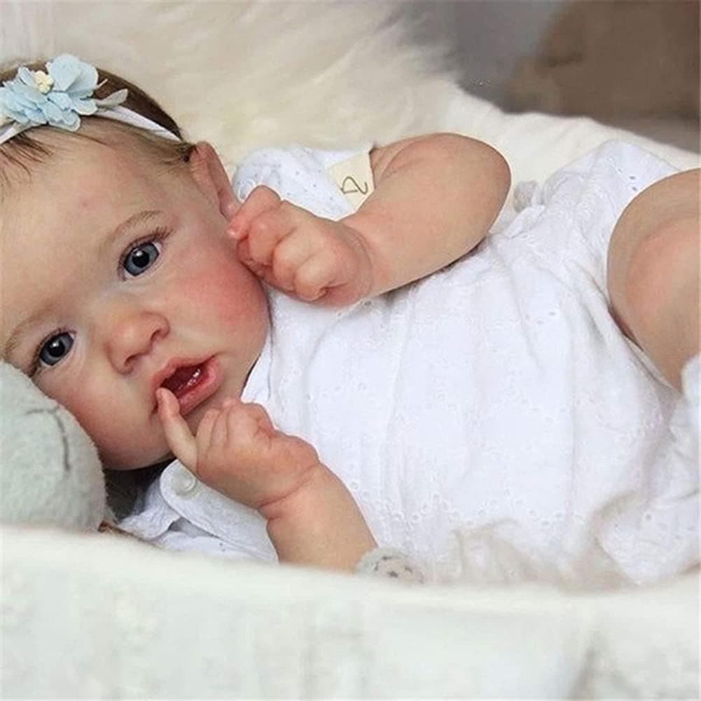 ZTDOLL Reborn Baby Dolls Girl 18 Inch, Full Vinyl Body and Weightd Body Handmade Realistic Baby Doll Newborn Lifelike Dolls Opened Blue Eyes (Girl)