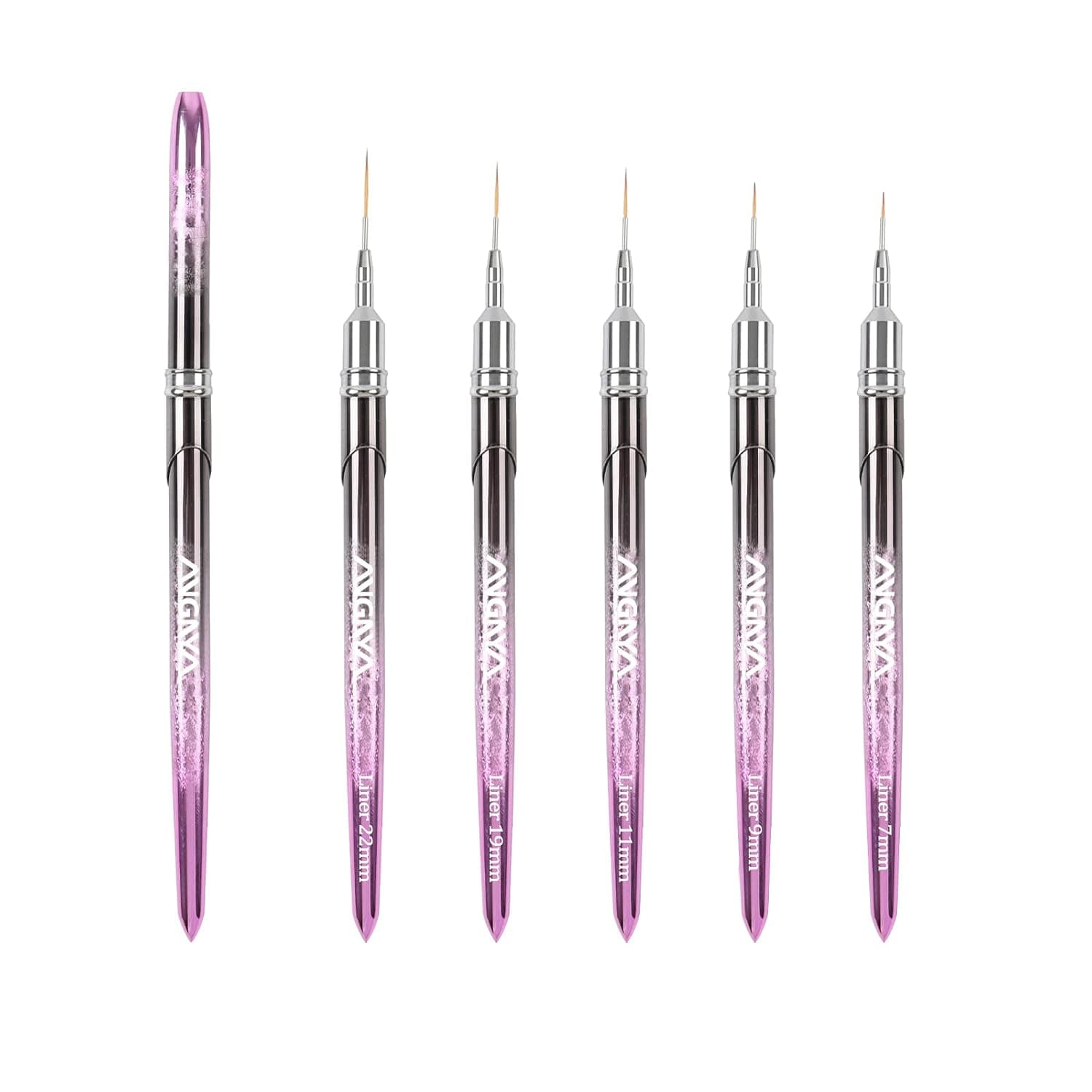 Nail Art Liner Brushes Set, 5Pcs Nail Brushes for Nail Art Long Striper Pen Set for Painting Thin Lines Metal Handle Striping Brushes Skinny Drawing Brushes-Size 7/9/11/19/22mm