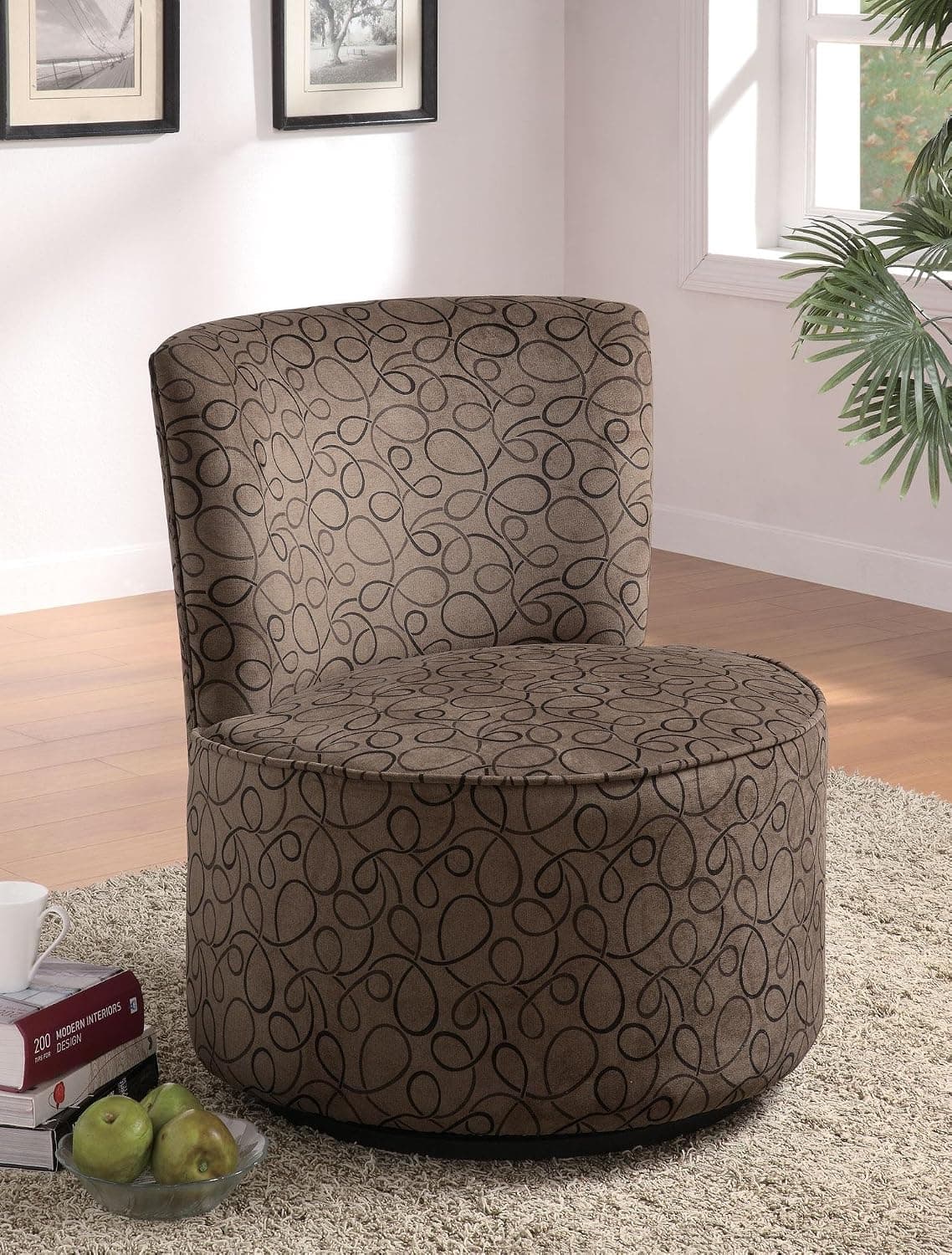 Coaster Round Swivel Accent Chair, Swirly Print