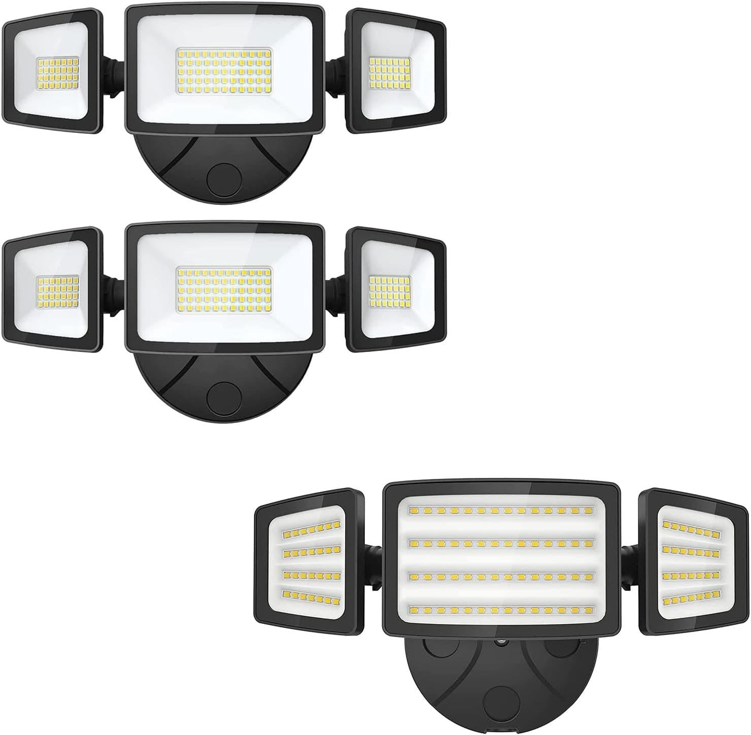 Onforu 2 Pack 50w and 1 Pack 55w LED Flood Light Outdoor, 5000LM LED Security Light Fixture with 3 Adjustable Heads, IP65 Waterproof, 5000K Switch Controlled Wall Mount Security Light for Eave, Garden