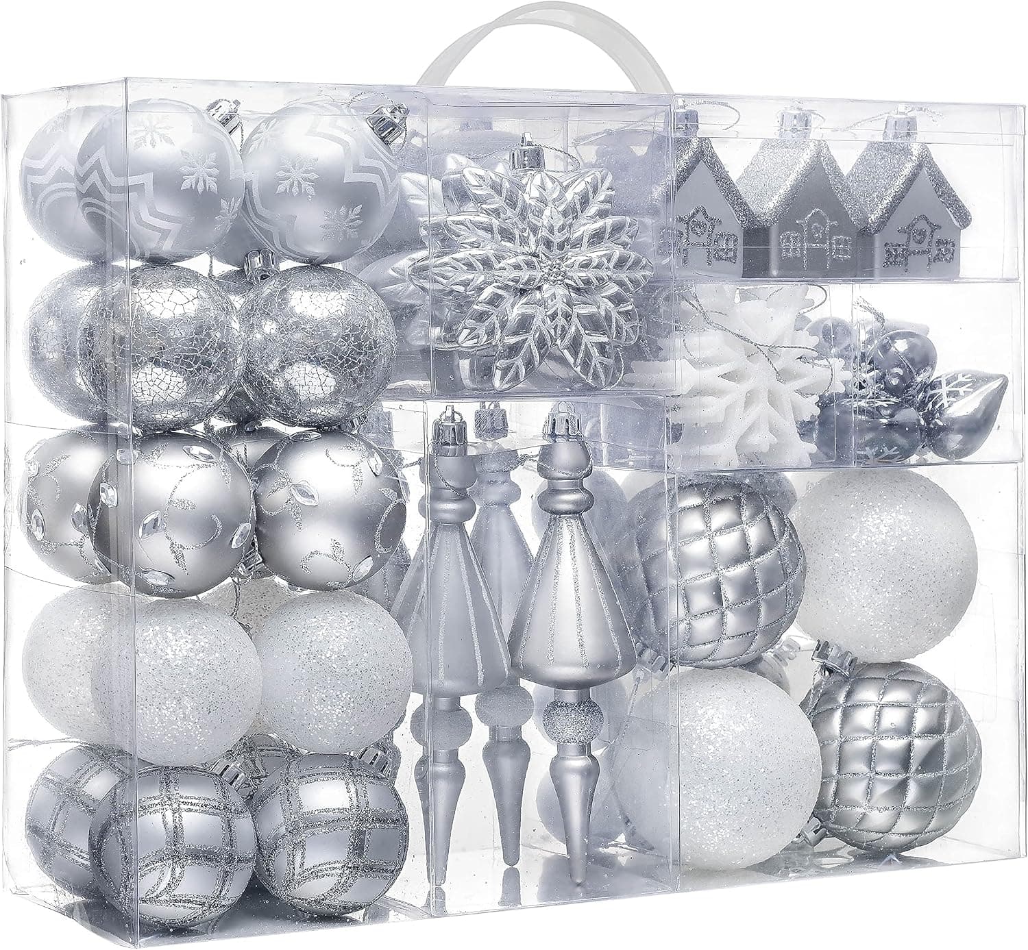 Valery Madelyn Christmas Ball Ornaments Decor, 100ct Frozen Winter Grey Silver Shatterproof Christmas Tree Ornaments Value Pack for Xmas Decoration