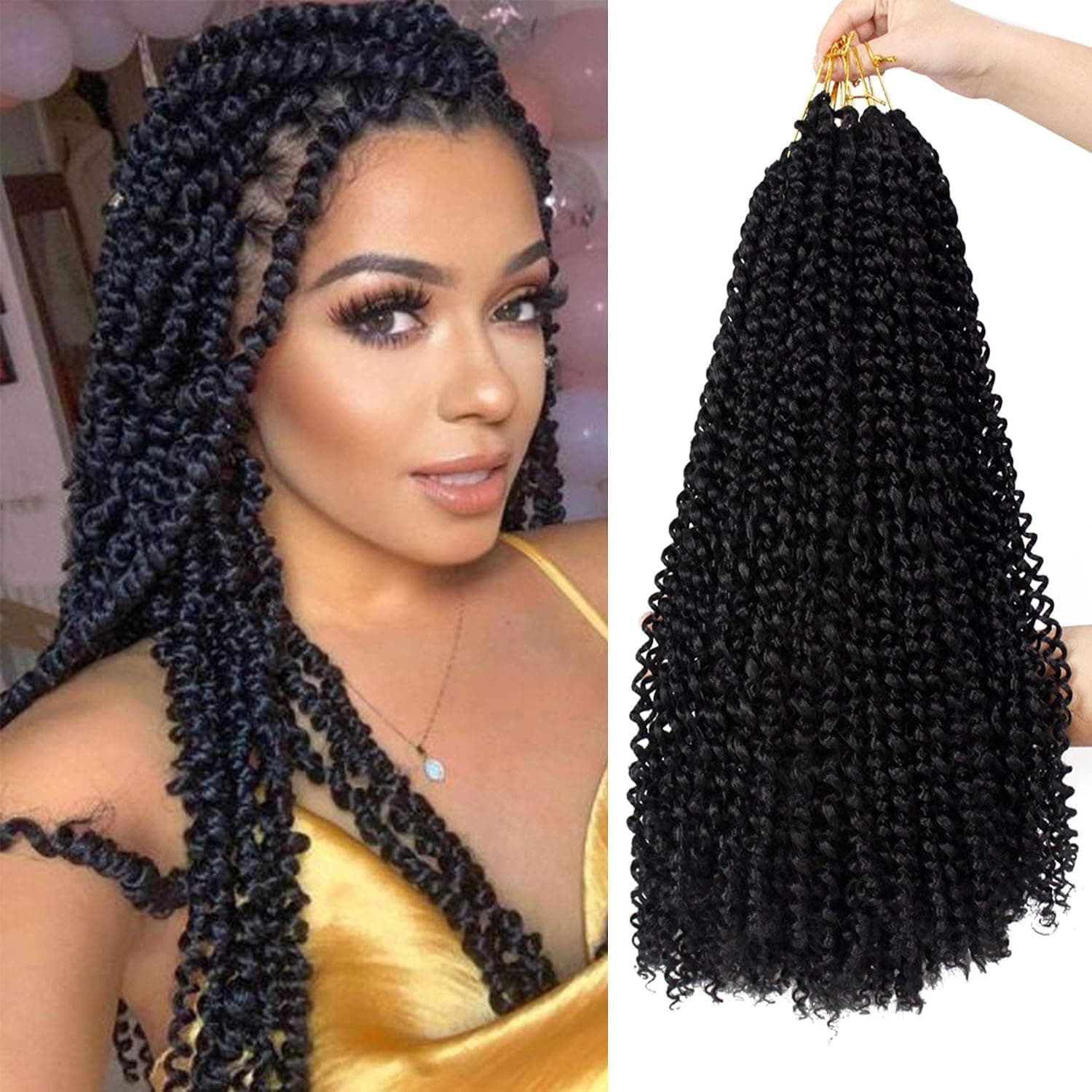 Passion Twist Crochet Hair 18 Inch Water Wave Crochet Hair for Butterfly Locs Long Passion Twist Hair Spring Twist Hair Extensions(1B,7 Packs)