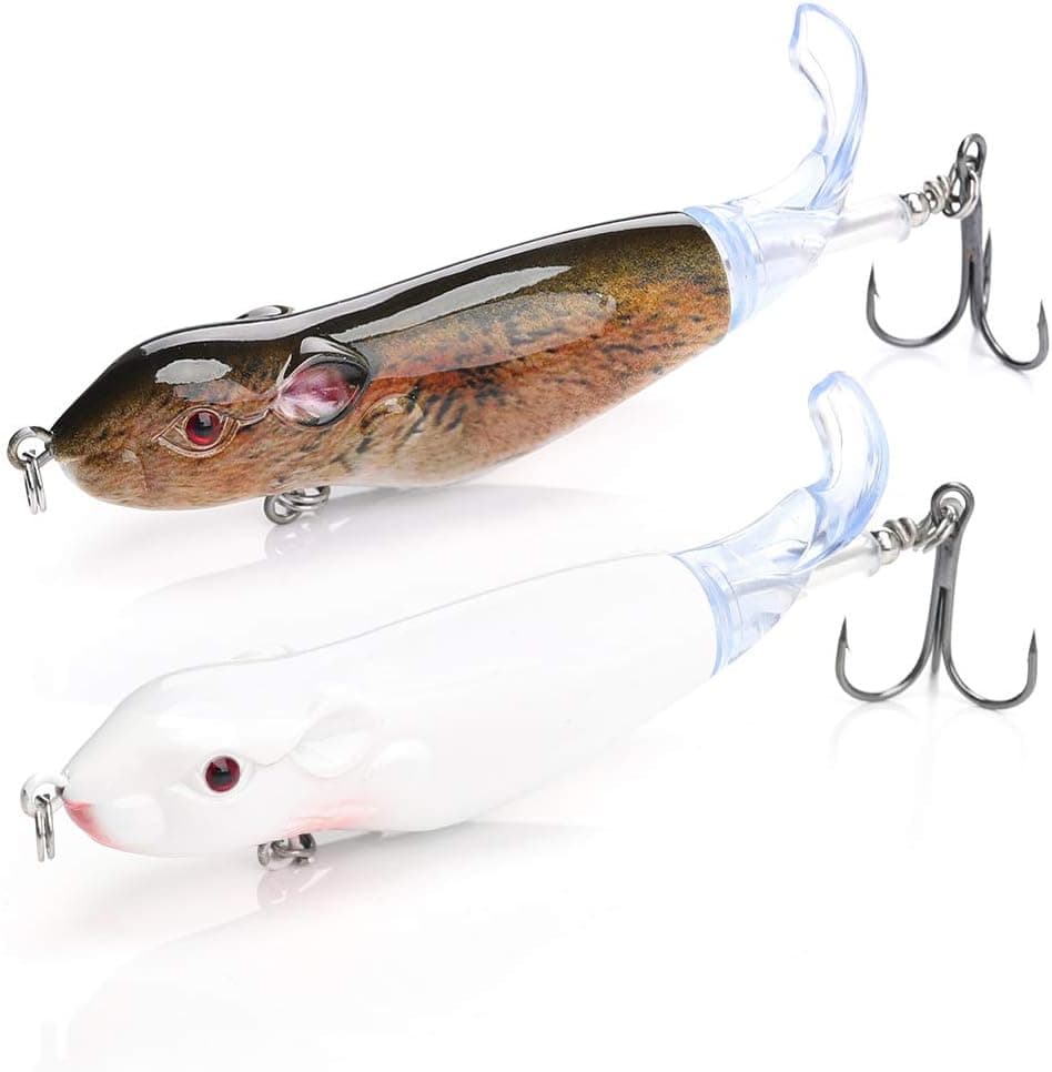 VTAVTA Topwater Bass Fishing Lures Ploppers Fish Lures Rat Lures for Bass Hard Swimbait Fishing Gear Kits Floating Pencil Popper Rotating Tail Pack of 2