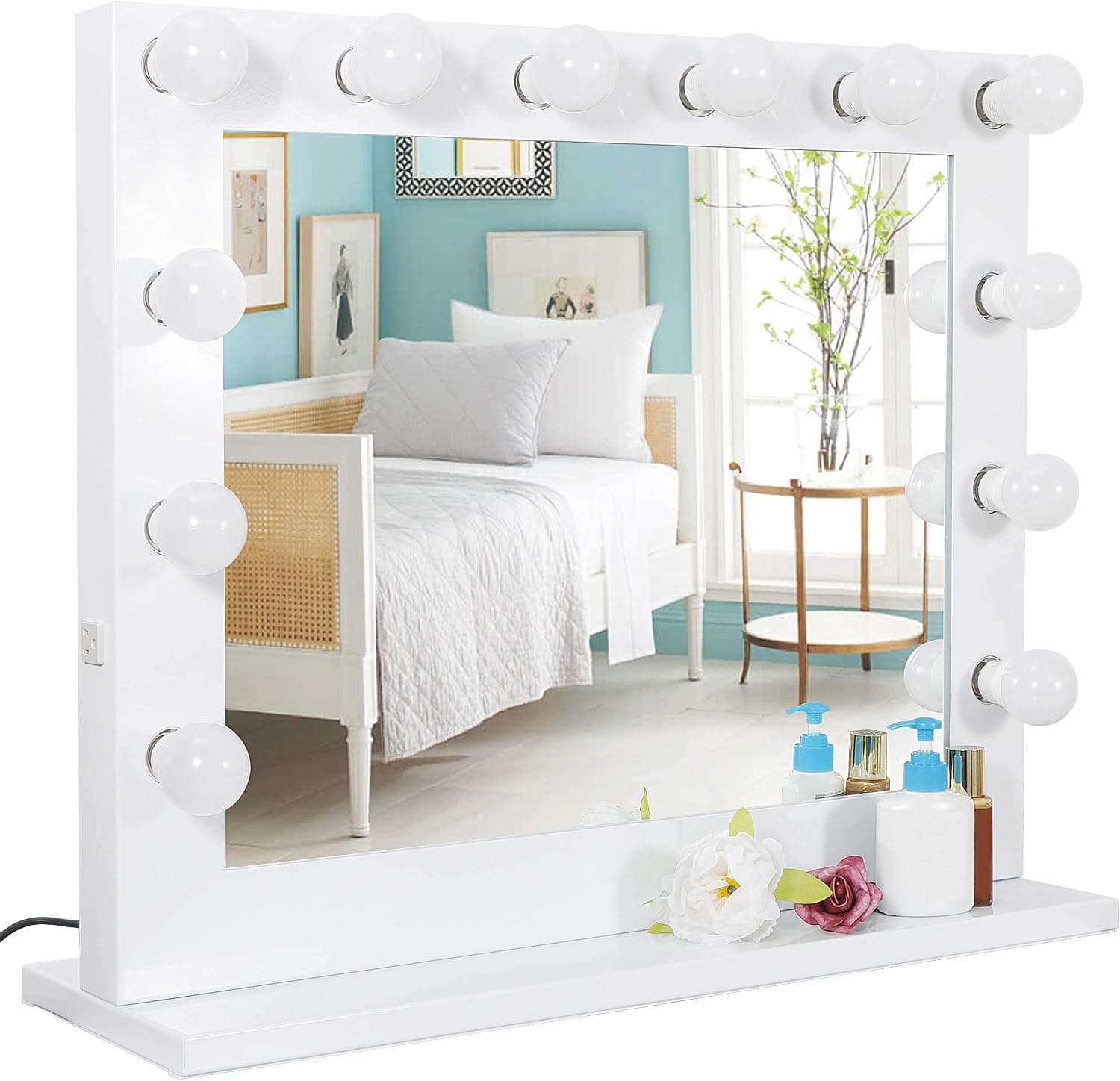 SUPER DEAL Plus Clear Hollywood Vanity Mirror with Light, Tabletop or Wall Mounted Makeup Mirror Lighted Vanity Glamour Mirror w/Dimmer, 14 LED Bulbs Included