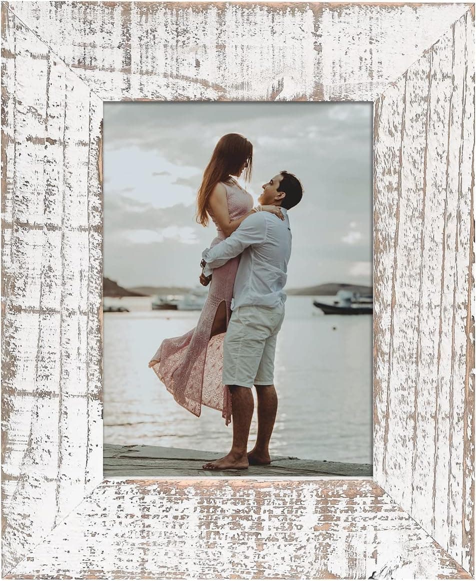 Adeco Handcrafted Rustic Wooden Picture Frames with Real Glass to Display 5 x 7 Inch Photo for Wall Hanging and Tabletop, Distressed White