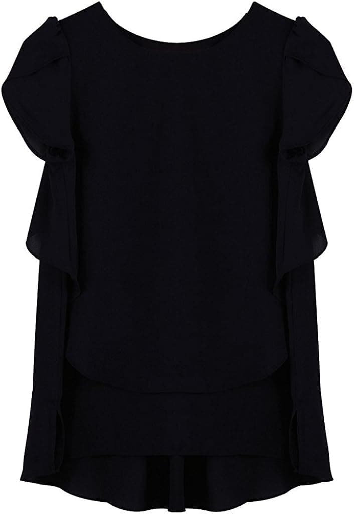 FACE N FACE Women's Chiffon Ruffle Short Sleeve Slim Tops Blouse