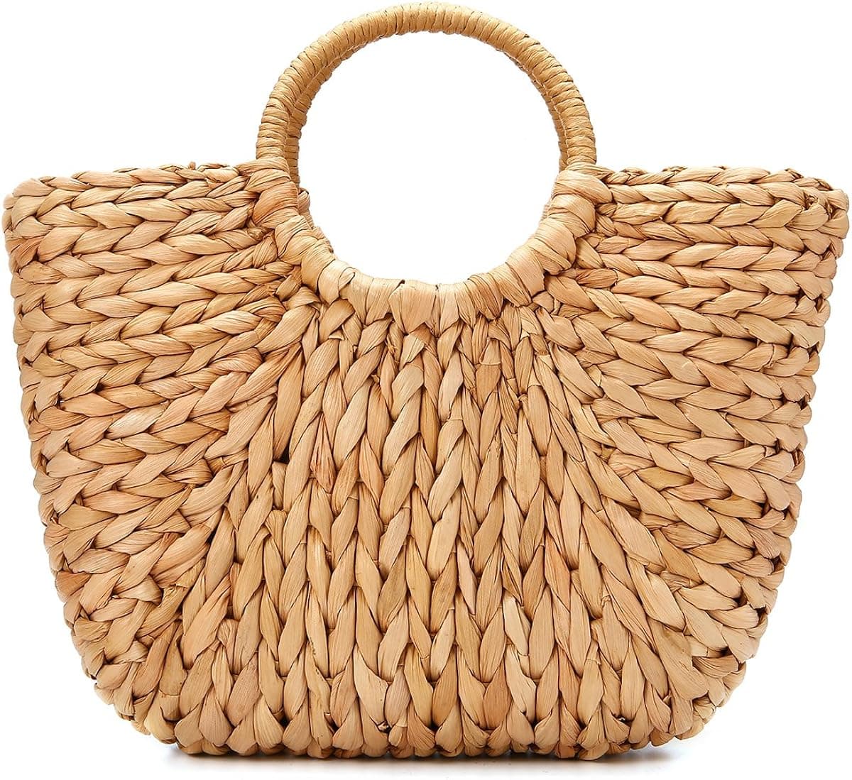 Summer Rattan Bag for Women, JOSEKO Straw Hand-woven Top-handle Handbag Beach Sea Straw Rattan Tote Clutch Purse