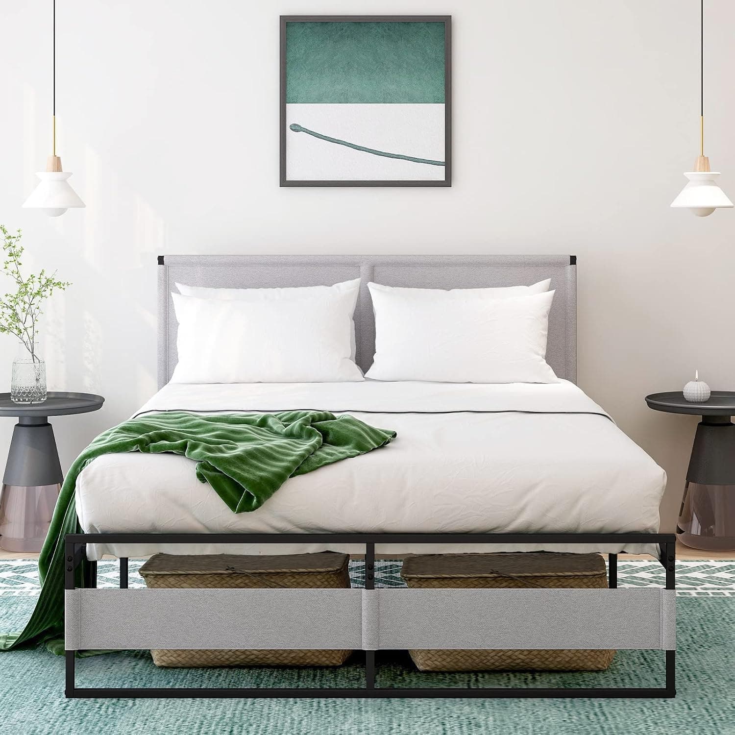 Airdown Queen Size Bed Frame, 14 Inch Tall Metal Platform Bed Frame Queen with Headboard, Mattress Foundation with Steel Slat Support, No Box Spring Needed, Easy Assembly, Noise-Free