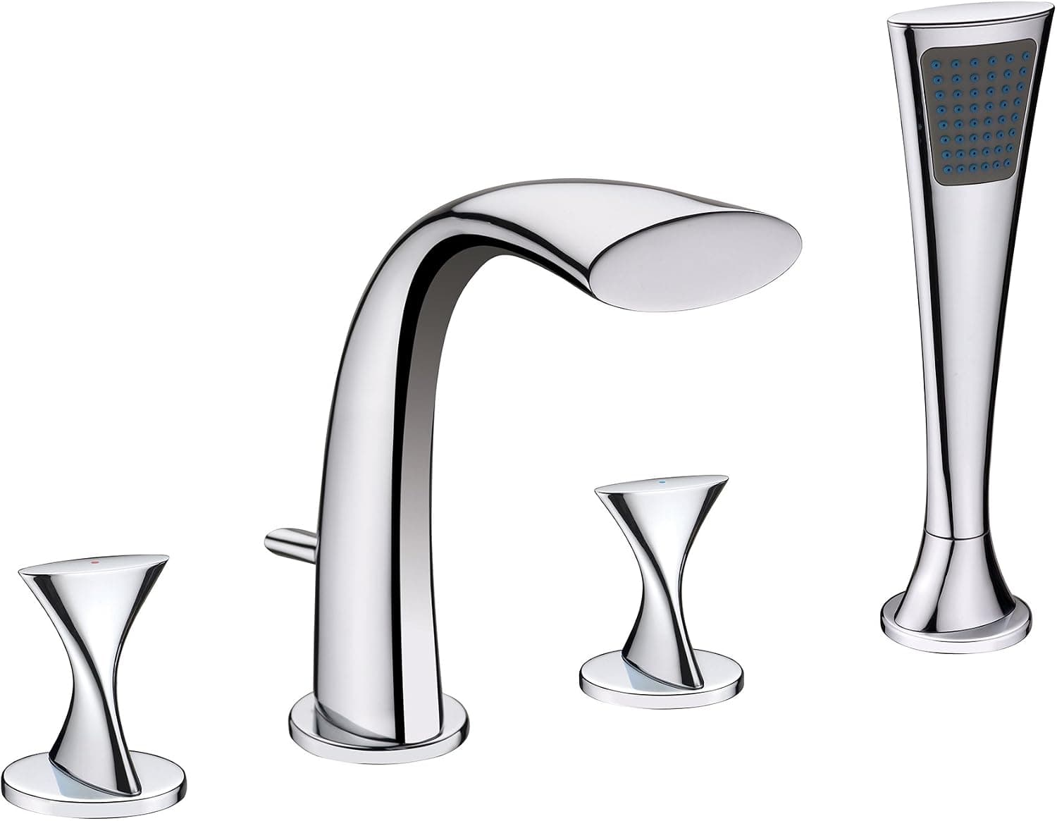 Ultra Faucets UF65340 Twist Collection Two-Handle Roman Bathtub Faucet with Hand-Shower, Chrome