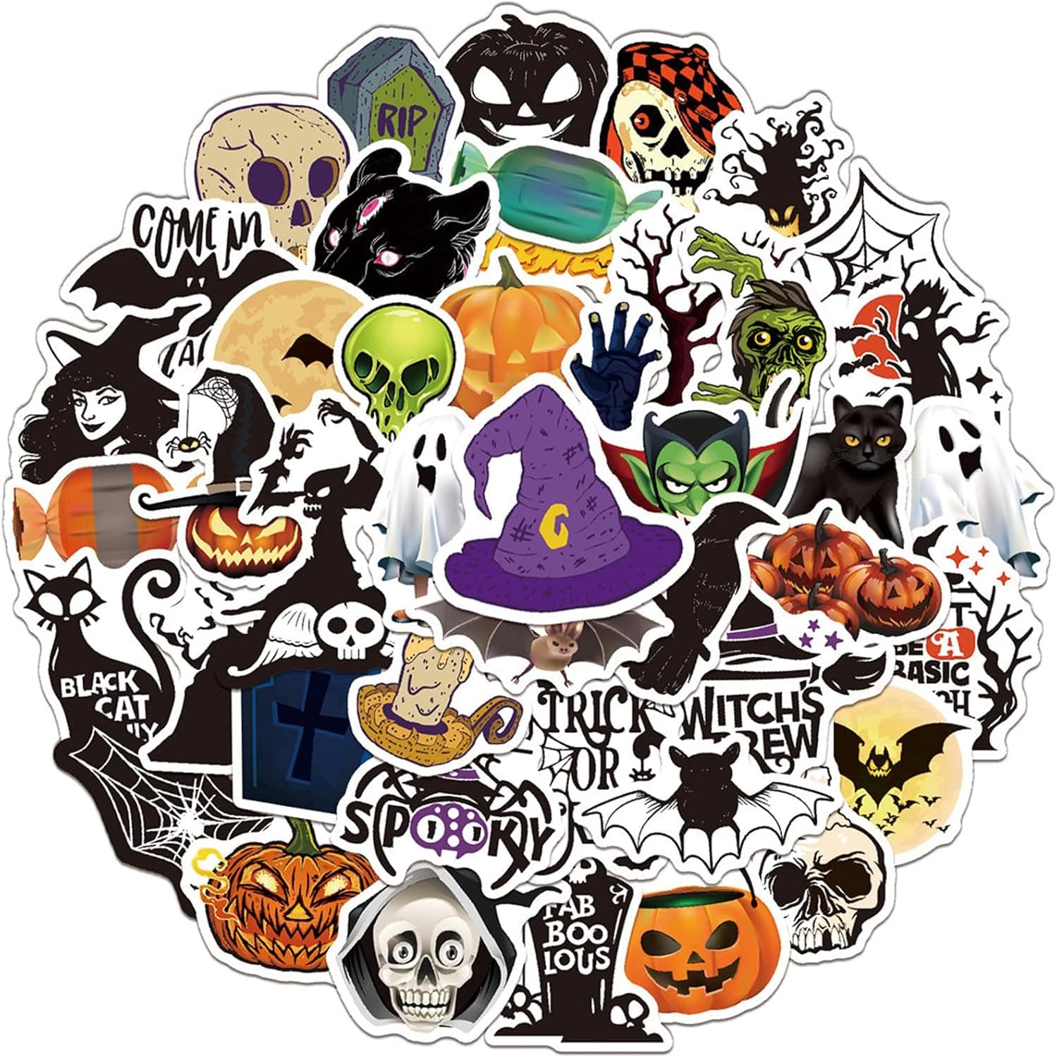 Halloween Stickers for Kids, 50 Pack Cute Waterproof Vinyl Stickers Decals for Water Bottles, Laptop, Skateboard, Sticker Packs for Party Decorations