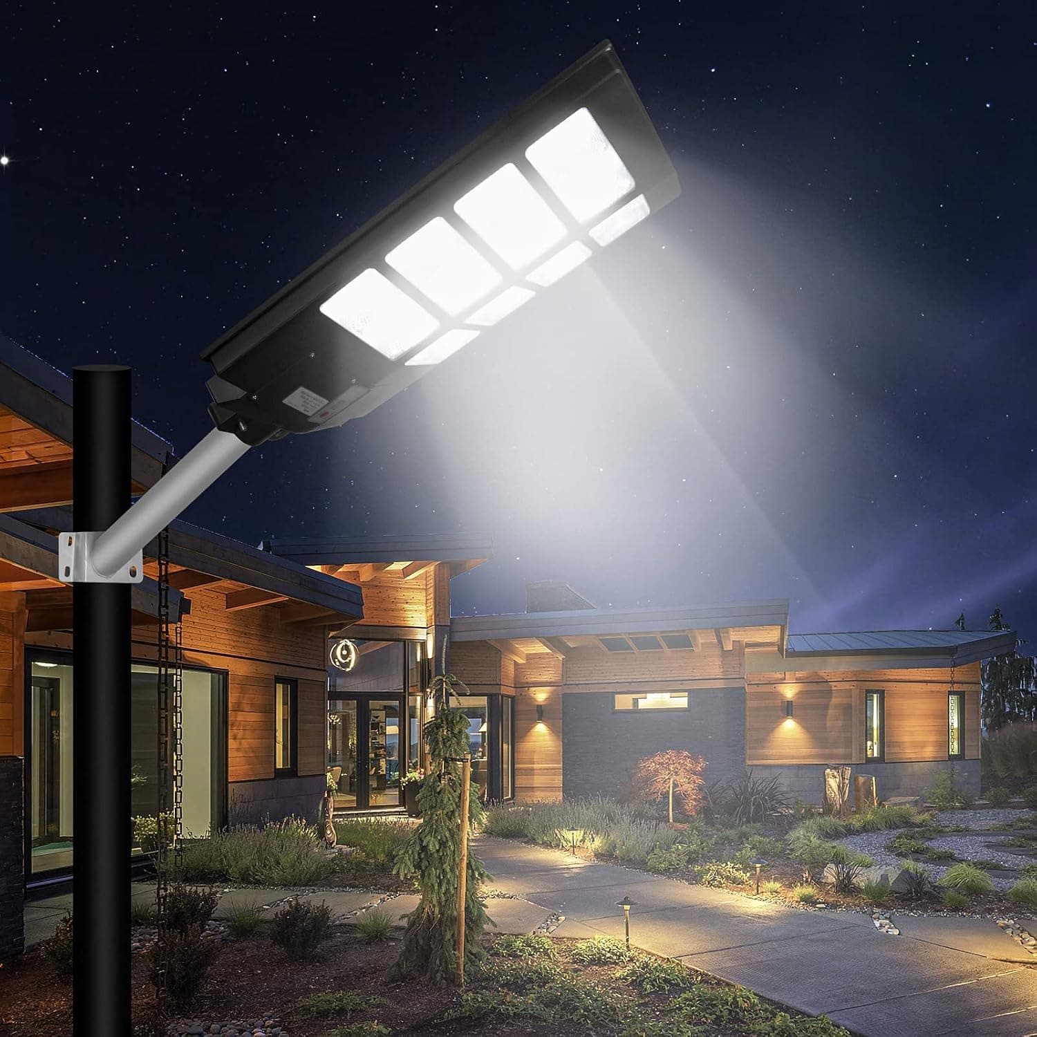 1000W Solar Street Light Outdoor, FOSFOR Waterproof Parking Lot Commercial Light with Remote Control and Motion Sensor (1000W-1PACK)