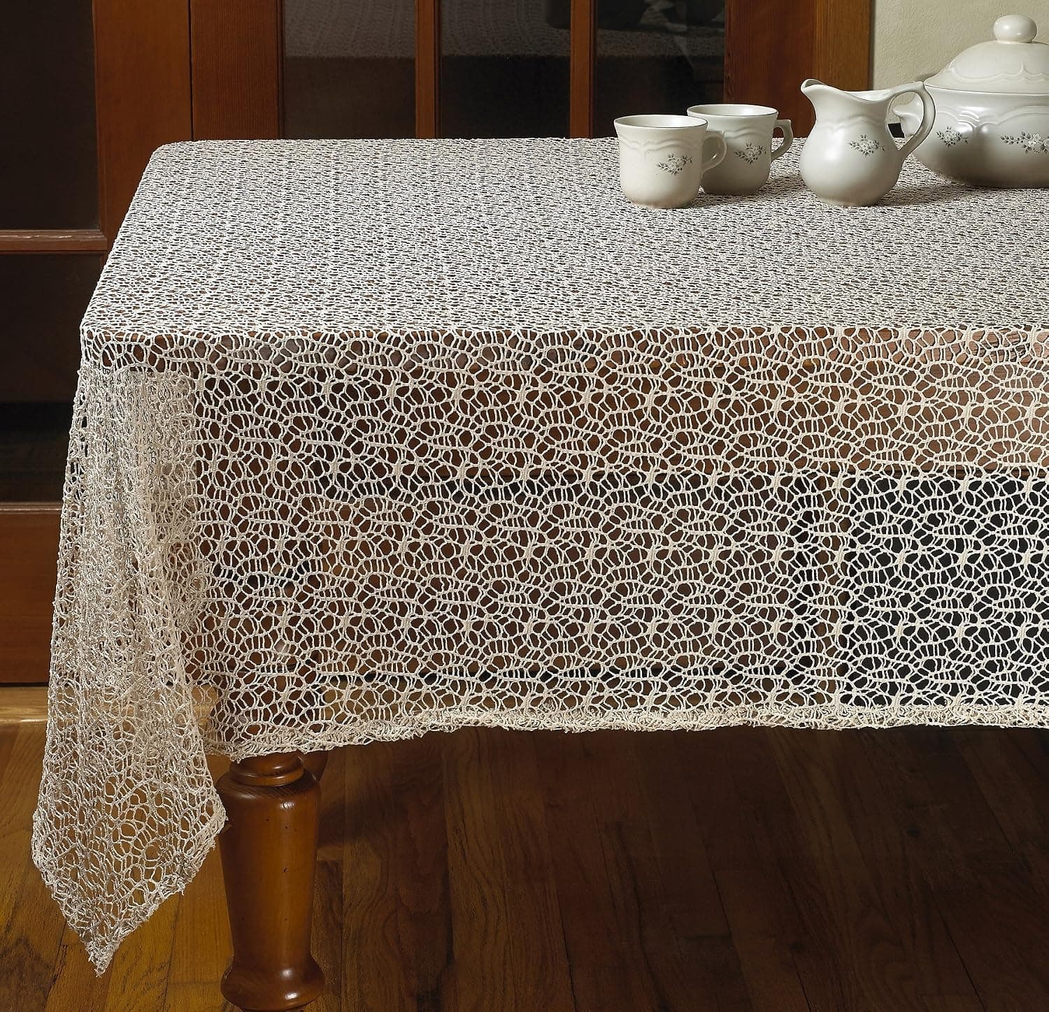 Violet Linen Luxurious Crochet Classic Vintage Tablecloths - 60" x 104" - in Beige