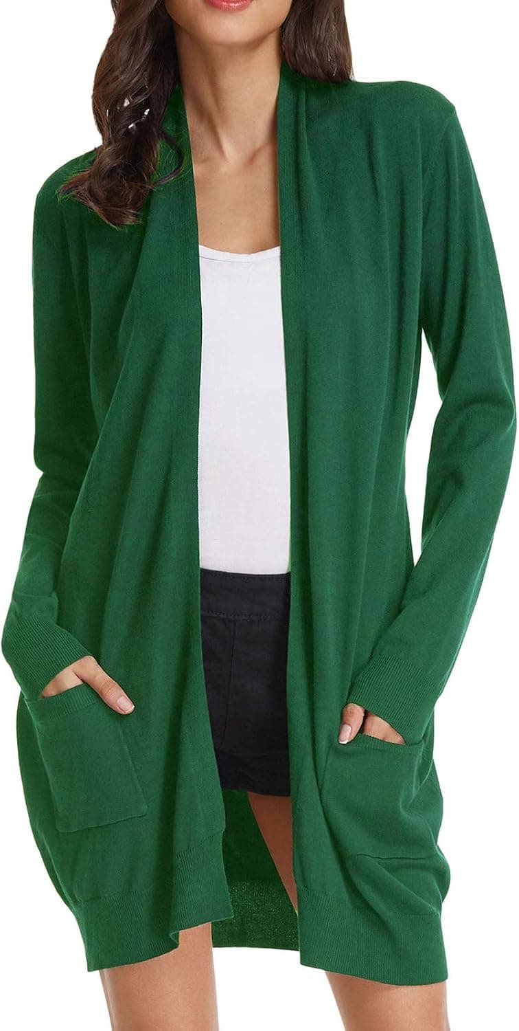 GRACE KARIN Essential Solid Open Front Long Knited Cardigan Sweater for Women