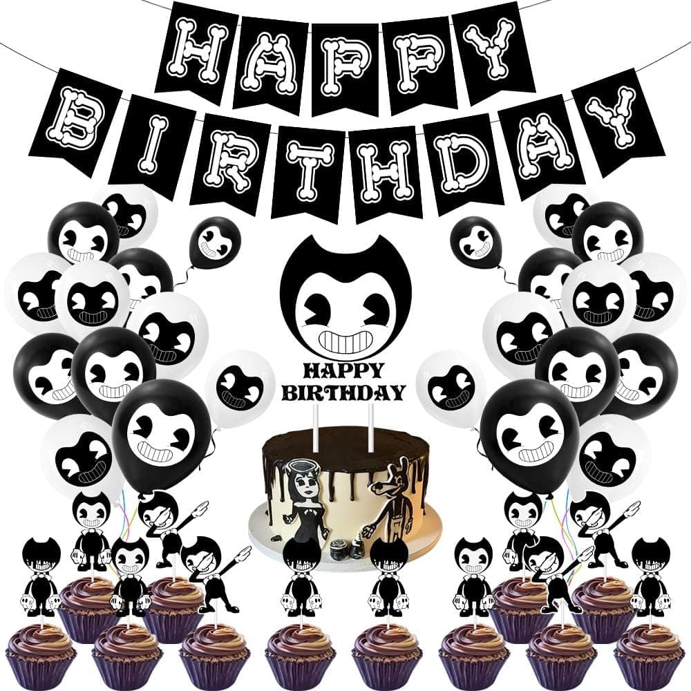NOA The Ink Machine Party Decorations Black Game Character Printed Banner Birthday Balloons for Kids Adults Christams Holiday Party Props Supplies Backdrop Décor