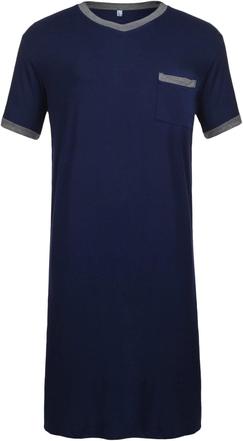 Ekouaer Mens Cotton Nightshirt Big & Tall Stripe Henley Sleep Shirt Sleepwear,Royal Blue-6717,XXX-Large