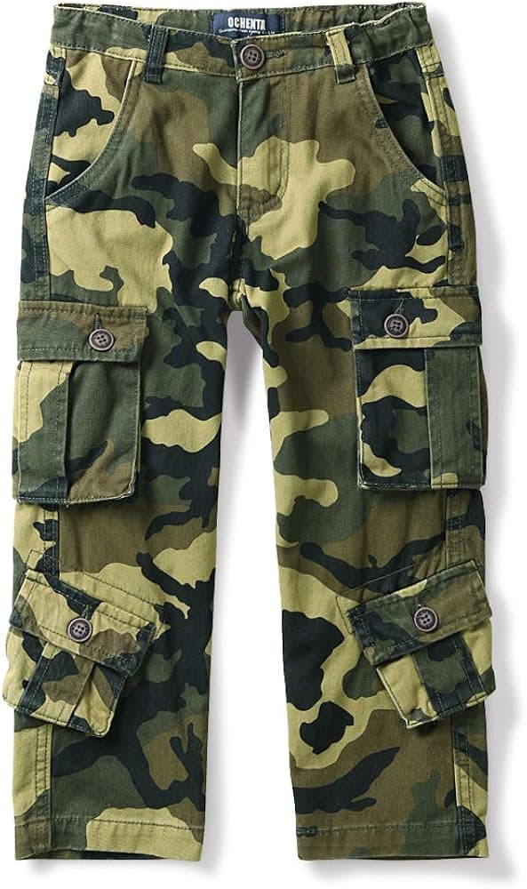 OCHENTA Boys' Military Cargo Pants, 8 Pockets Casual Outdoor Slacks