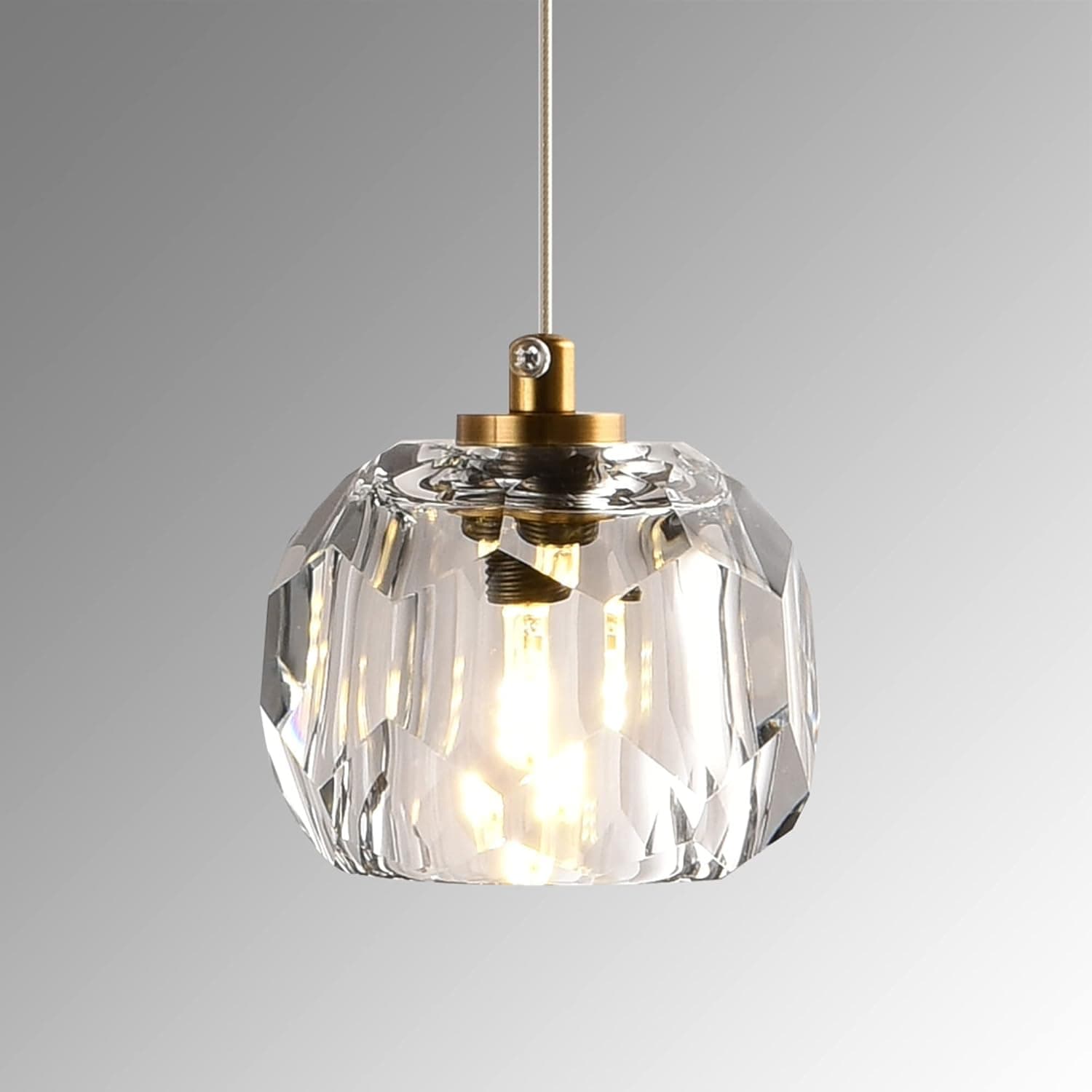 Yaskina 1-Light Cut Crystal Pendant Light, 3W LED Clear Modern Pendant Light, Prism Mini Crystal Ceiling Hanging Light Fixtures for Kitchen Island Dining Room, Brass
