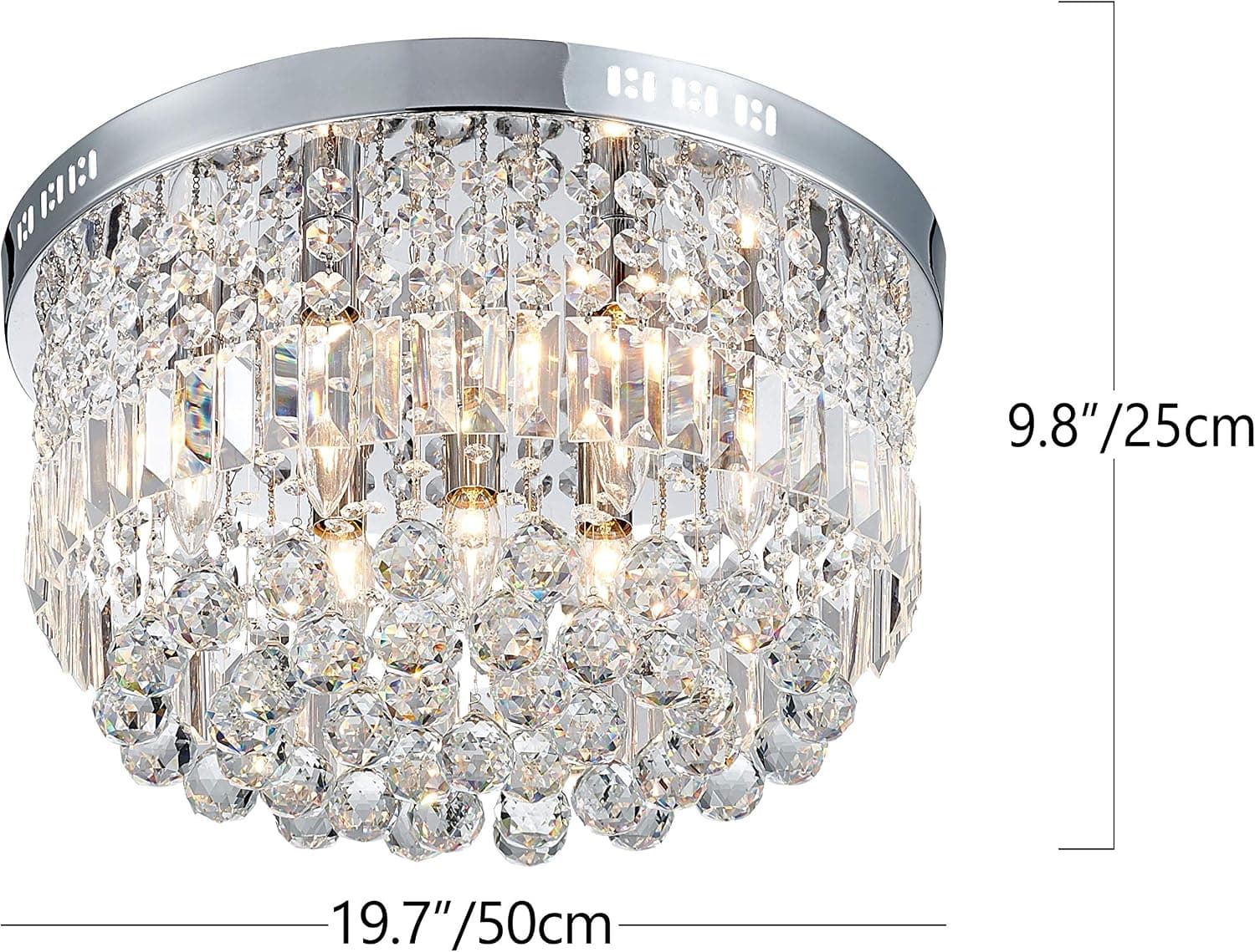 Bestier Modern Crystal Round Raindrop Chandelier Lighting Flush Mount LED Ceiling Light Fixture Pendant Lamp for Dining Room Bathroom Bedroom Livingroom 9 E12 Bulbs Required 19.7 in Wide 9.8 inch High
