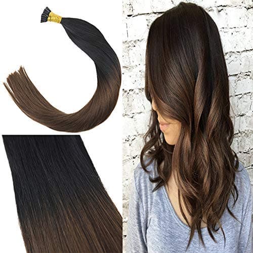 Youngsee 22inches Two Tone I Tip Human Hair Extensions Ombre Natural Black to Dark Brown Silk Straight I Tips Fusion Hair Extensions Human Hair 50G