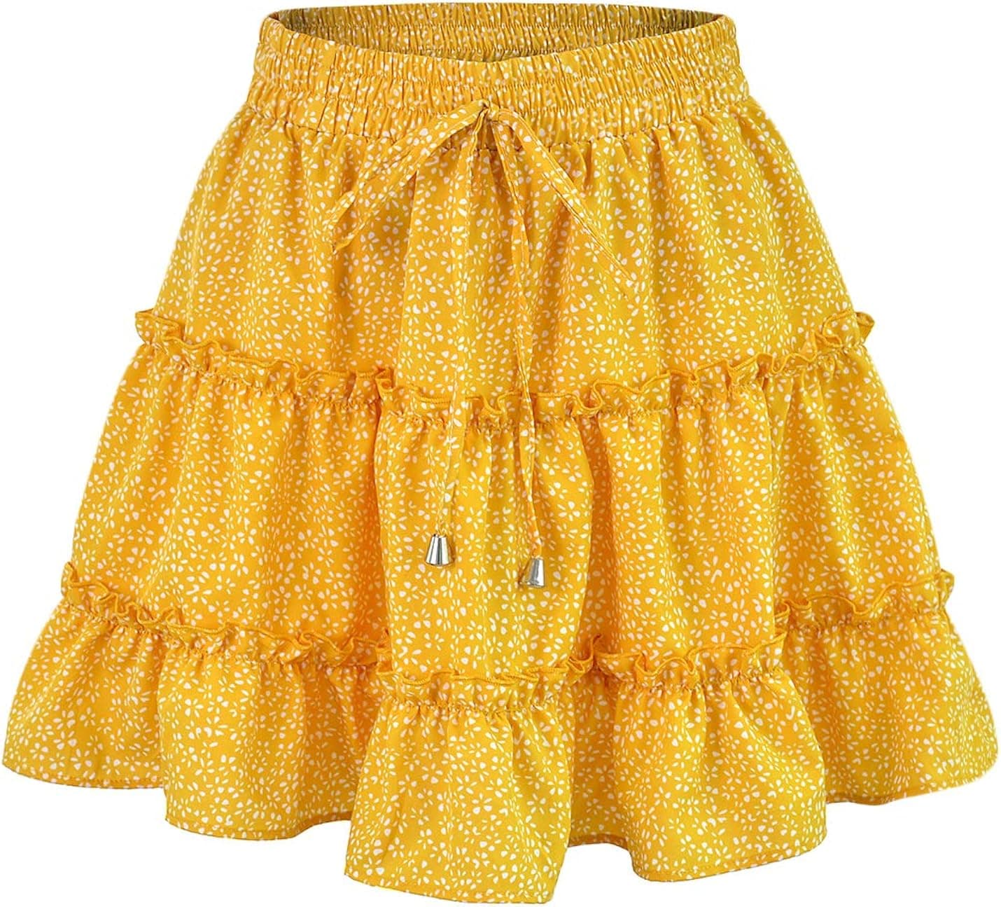 UANEO Women's Summer Floral Print Mini Skirt High Waisted Ruffle Swing Beach Short Skirts
