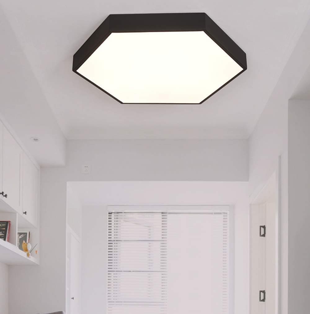 LAKIQ Modern Hexagon Acrylic Flush Mount Lighting Creative Macaron Colorful Indoor Flush Light Led Flush Mount Ceiling Light for Bedroom Living Room Boys Girls Kids Room (Black, 19.5''-Warm Light)