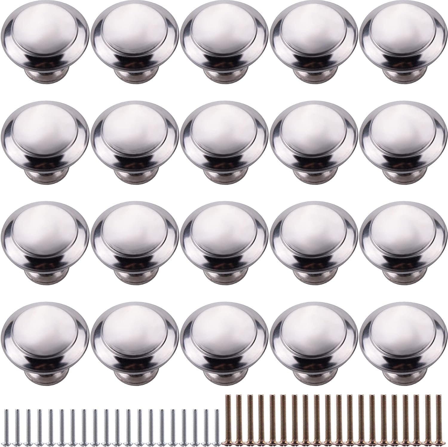 FEQO 20 Pcs Round Cabinet Knob Silver Kitchen Cabinet Knobs Cupboard Door Knobs Drawer Handle Knob Matte Dresser Knobs with 40 Pcs Screws for Kitchen Cupboard Cabinet Drawer Door (Silver, 1.2 Inch)