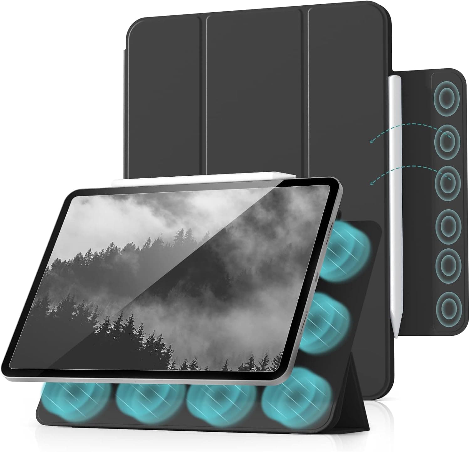 kenke Case for iPad Air 5th Generation 2022 / iPad Air 4th Generation 2020, Rebound Magnetic Smart Cover with Clasp, Auto Sleep/Wake Slim Trifold Stand Case for iPad Air 5/4 10.9 Inch, Black