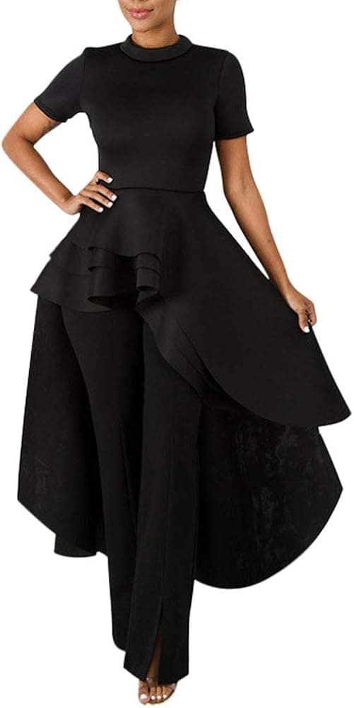 Annystore High Low Tops for Women - Ruffle Bodycon Peplum Asymmetrical Tunic Shirt Dresses