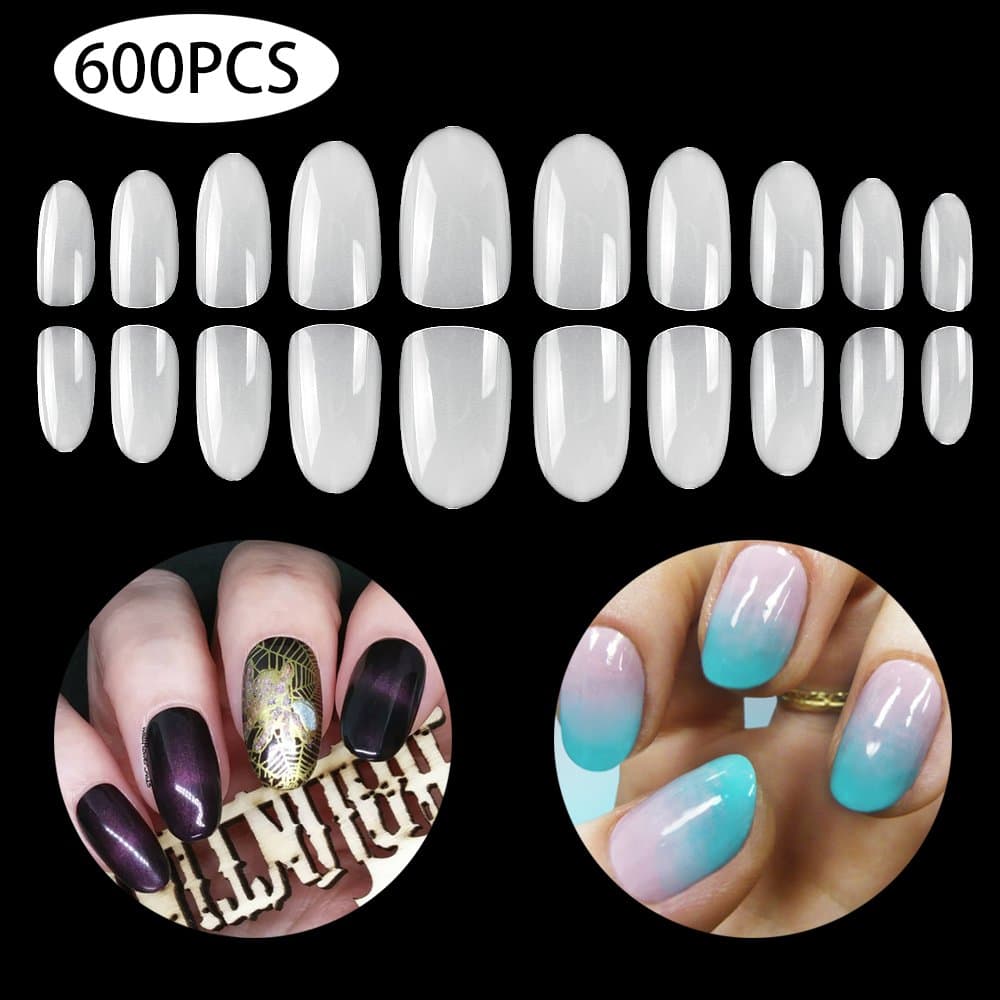 BTArtbox Fake Nails Short Oval Nails False Round Nails Full Cover Artificial Press On Nails Natural 500pcs 10 Sizes With Box (Clear Nail 03)