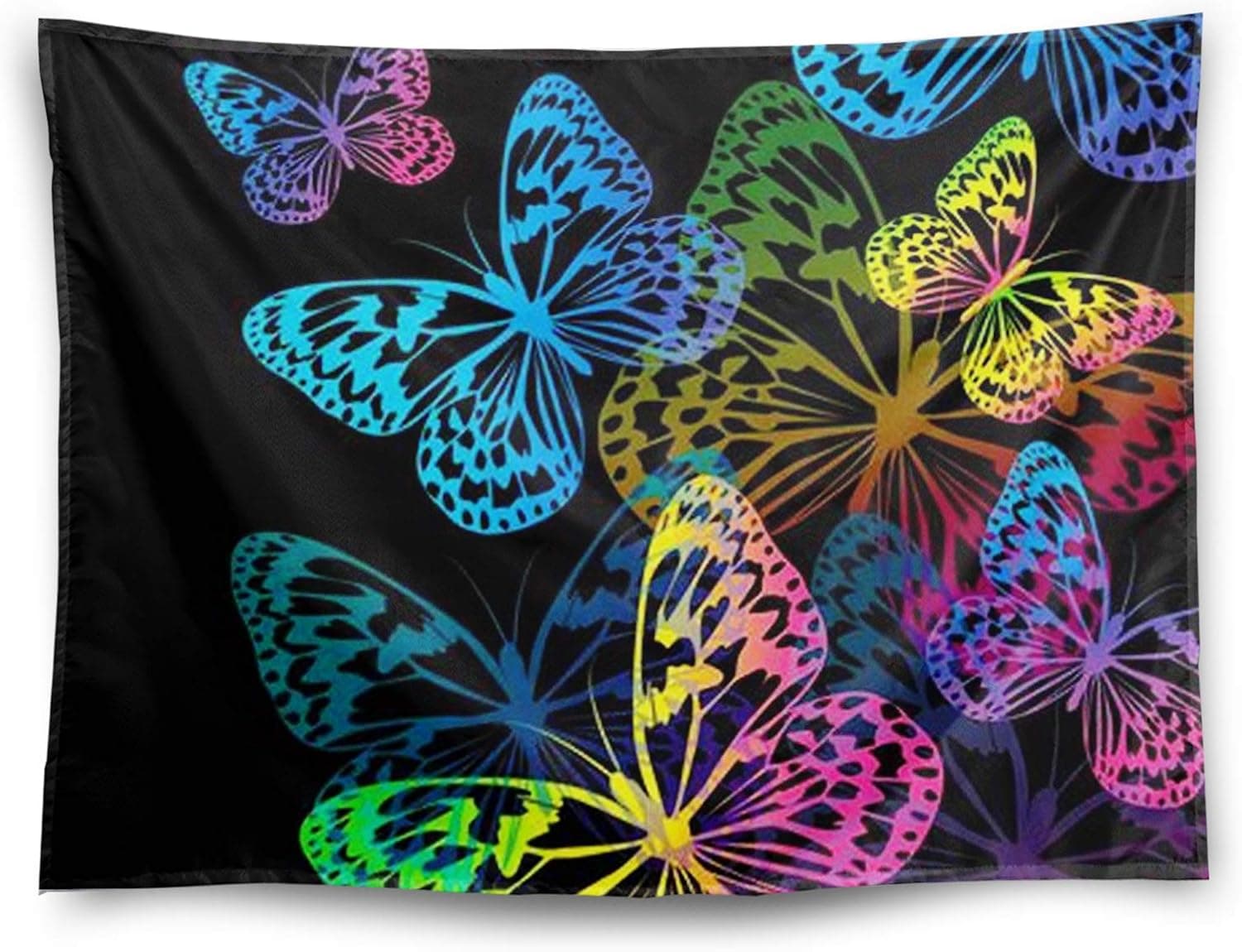 Butterfly Tapestry Wall Tapestry for Bedroom Colorful Butterfly Tapestry Black Art Tapestry Background Hippie Simple Modern Kitchen Decor Room Decor Living Room Wall Decor Wall Blanket（80"x60"）