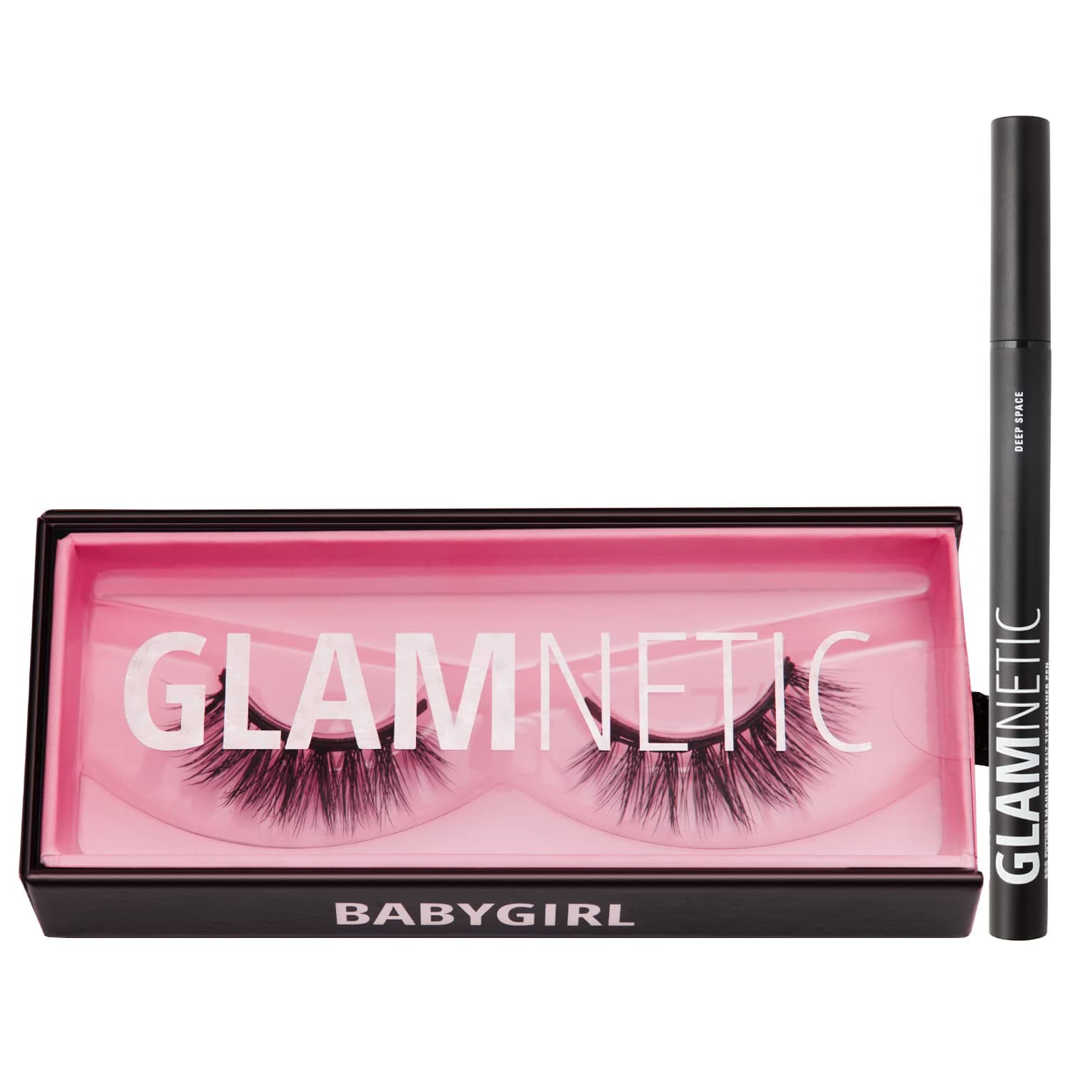 Glamnetic Babygirl Magnetic Eyelashes with Deep Space Felt Tip Eyeliner | 60 Wears Reusable Faux Mink Lashes with Black Waterproof Liner Pen