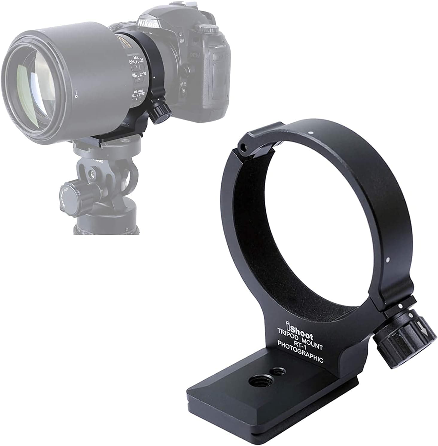 iShoot Lens Collar Tripod Mount Ring Compatible with Nikon RT-1 Nikkor AF-S 300mm F/4E PF ED VR & AF-S 70-200mm F/4G ED VR, Bottom Camera Quick Release Plate Compatible with Arca-SwissFit Ballhead