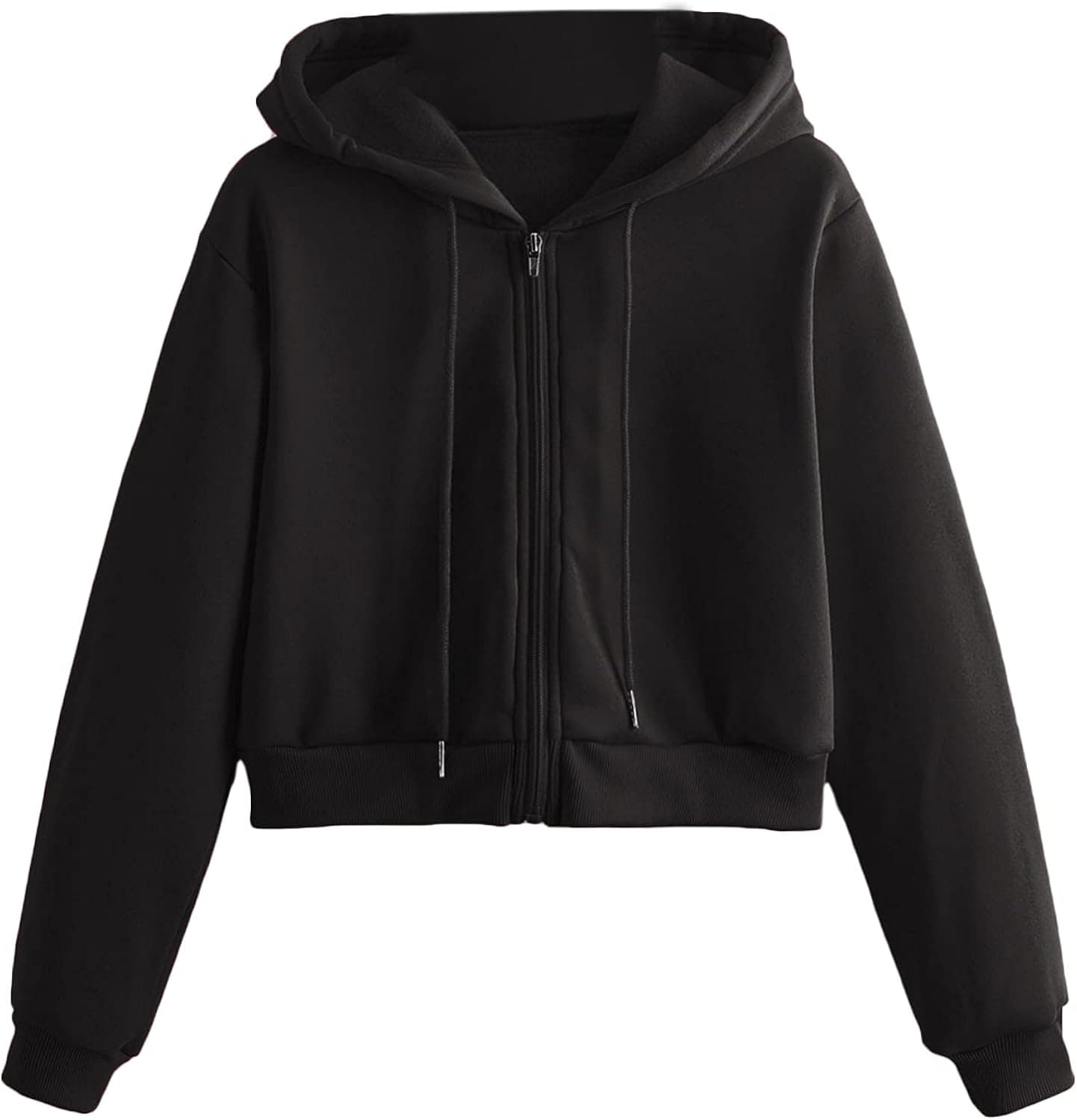 SheIn Women's Cropped Full Zip Up Long Sleeve Drawstring Hoodie Sweatshirts Top