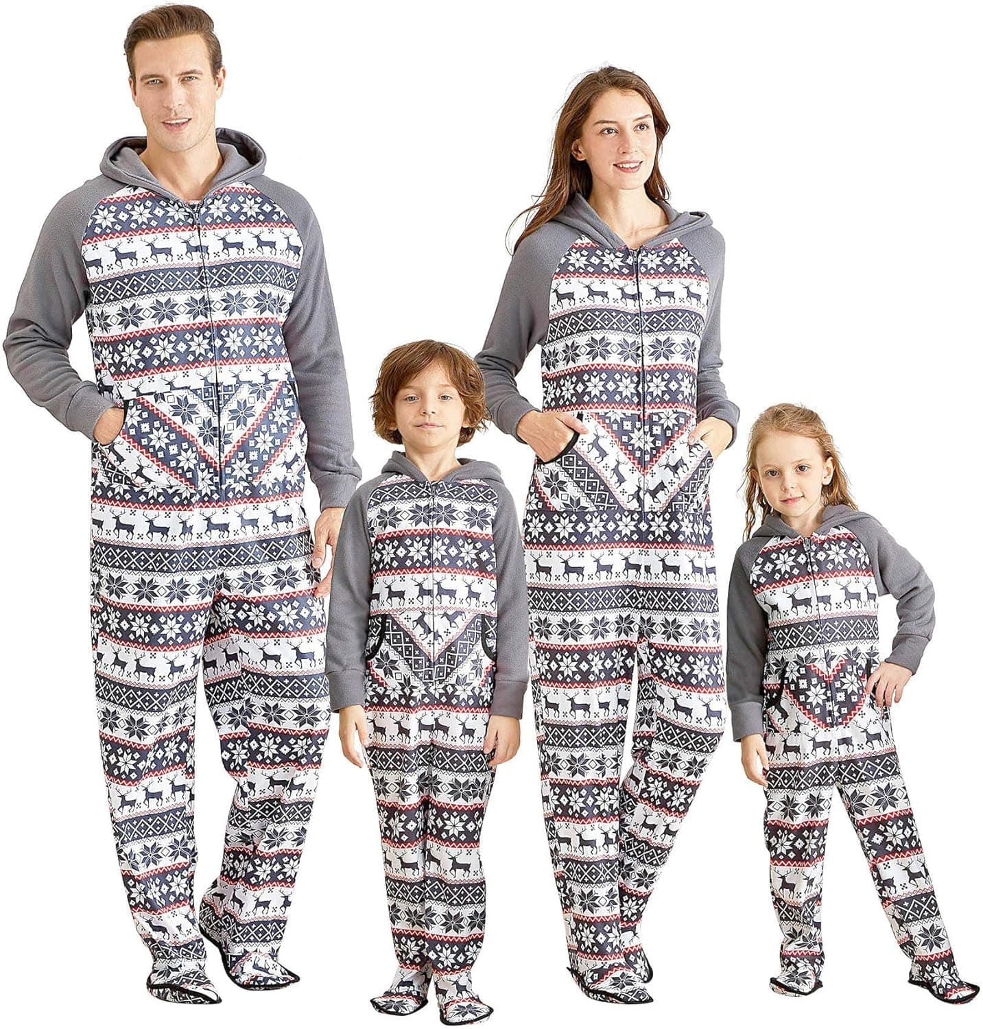 IFFEI Matching Family Footed Pajamas Hoodie Sleeper Christmas PJ's Festival Snowflake Plush Cozy Warm Onesie