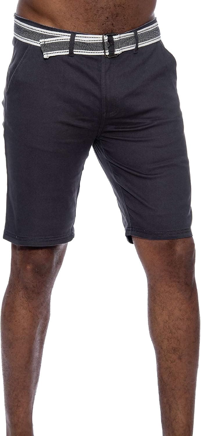 9 Crowns Men's Flat Front Slim Fit Stretch Belted 10" Shorts