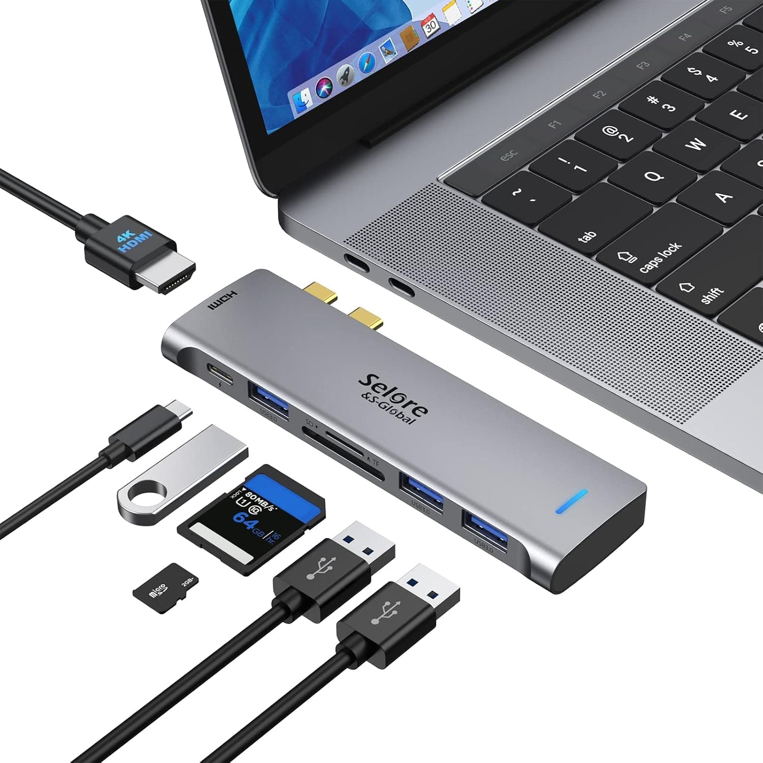 USB C Hub for MacBook Pro Adapter, MacBook Pro USB Adapter HDMI MacBook Pro with 4K HDMI, 100W PD 40Gbps Thunderbolt 3, 3 USB 3.0 Ports, SD/TF Card Reader, Multiport Dongle for MacBook Pro Air