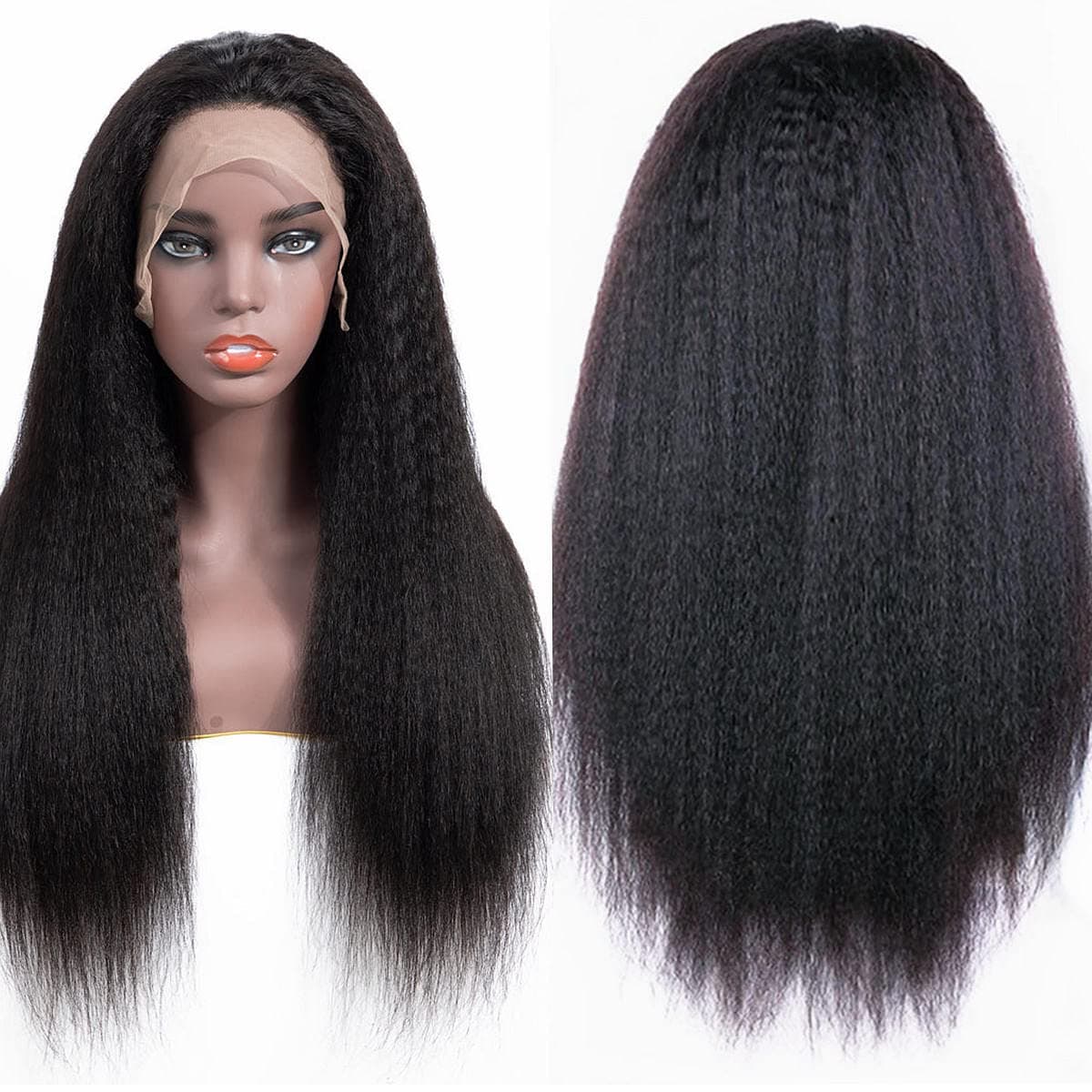 Kinky Straight Wig,Rmanlai 20 Inches 13X4 Lace Front Wig Coarse Yaky Straight 10A Human Hair Pre Plucked with Baby Hair for Black Women 150% Density #1B Natural Black Color (20", 13X4 Kinky Straight #1B)