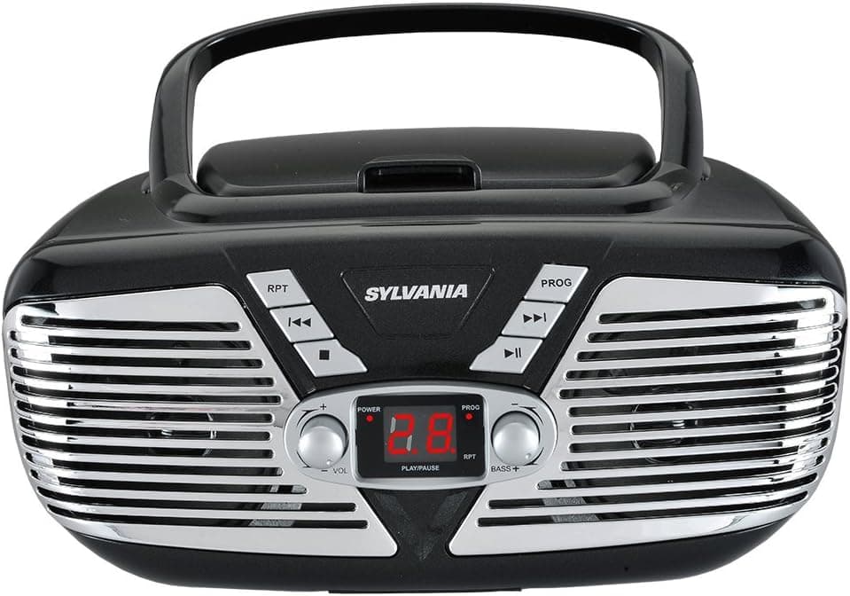 SYLVANIA SRCD211-BLACK Retro Portable CD Radio Boombox (Black)