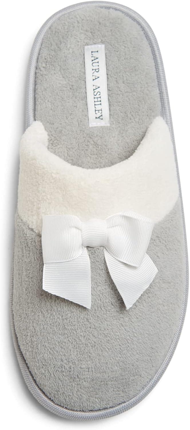 Laura Ashley Ladies Terry Scuff Slipper with Bow (See More Colors & Sizes)
