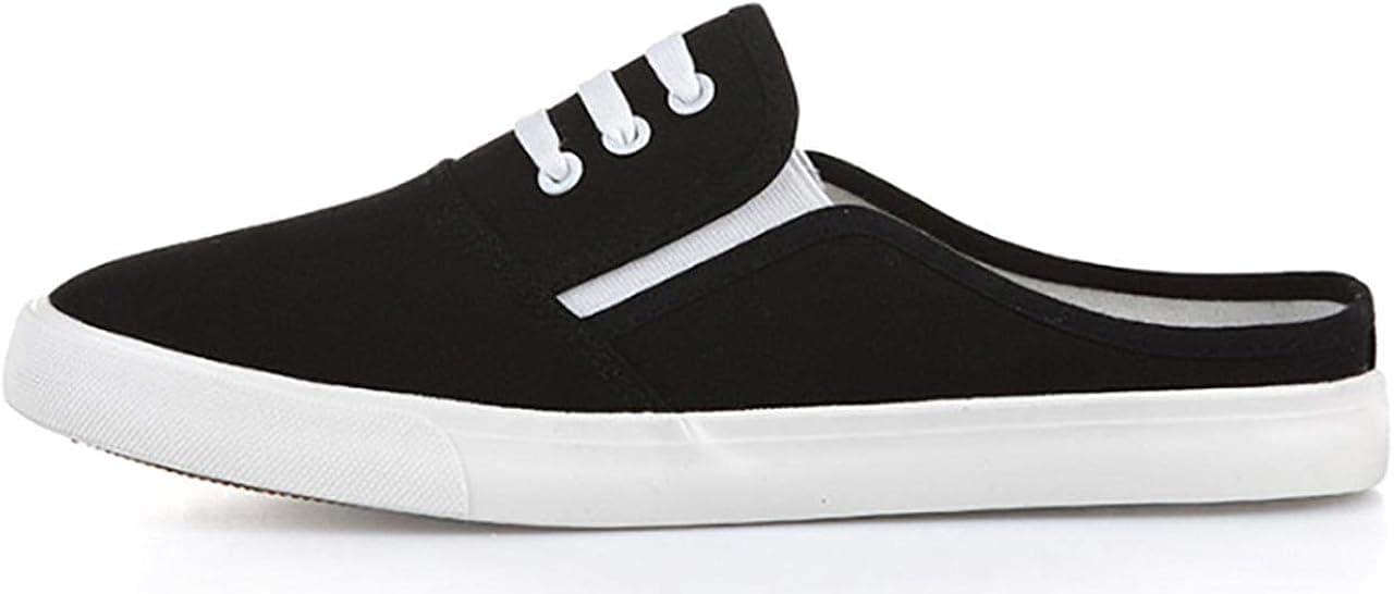 Men's and Women's Canvas Sneaker Mules Fashion Open Back Flats Slippers Slides Closed Round Toe Slip On Flat Shoes