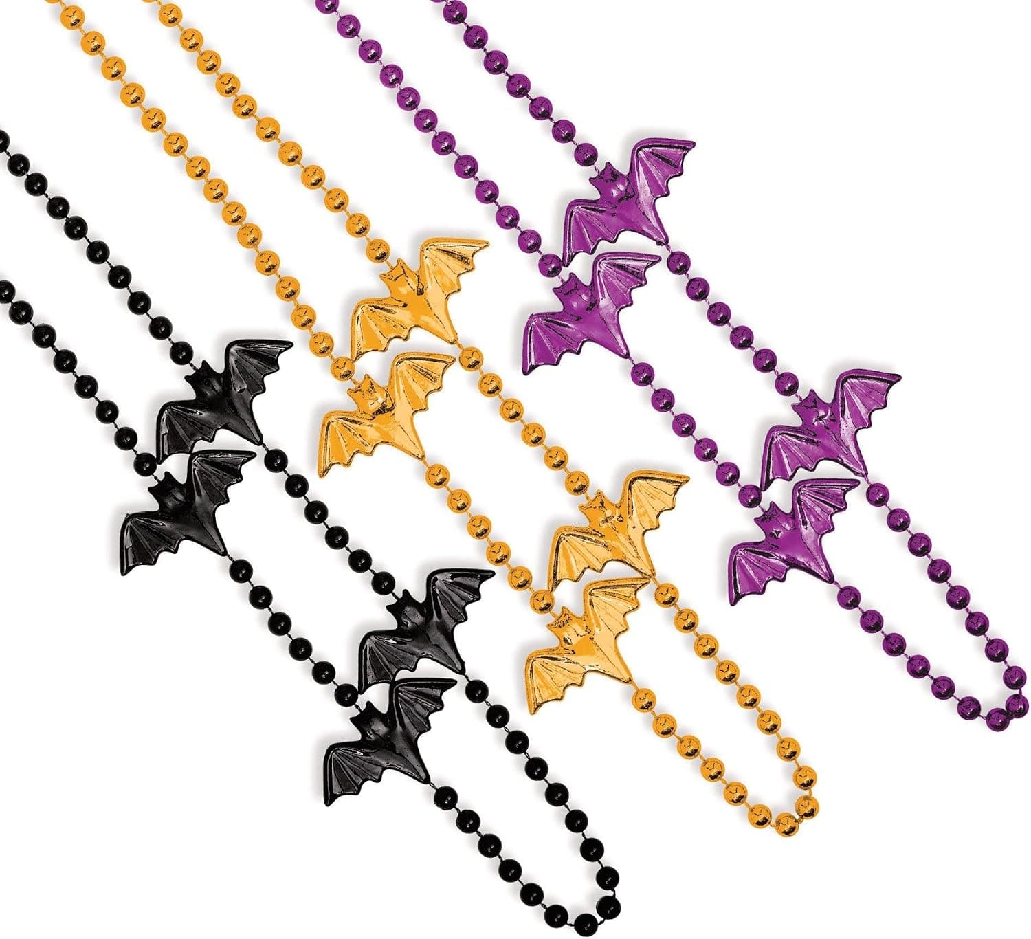 Bat Bead Necklaces - 32" | Assorted Colors | 6 Pcs
