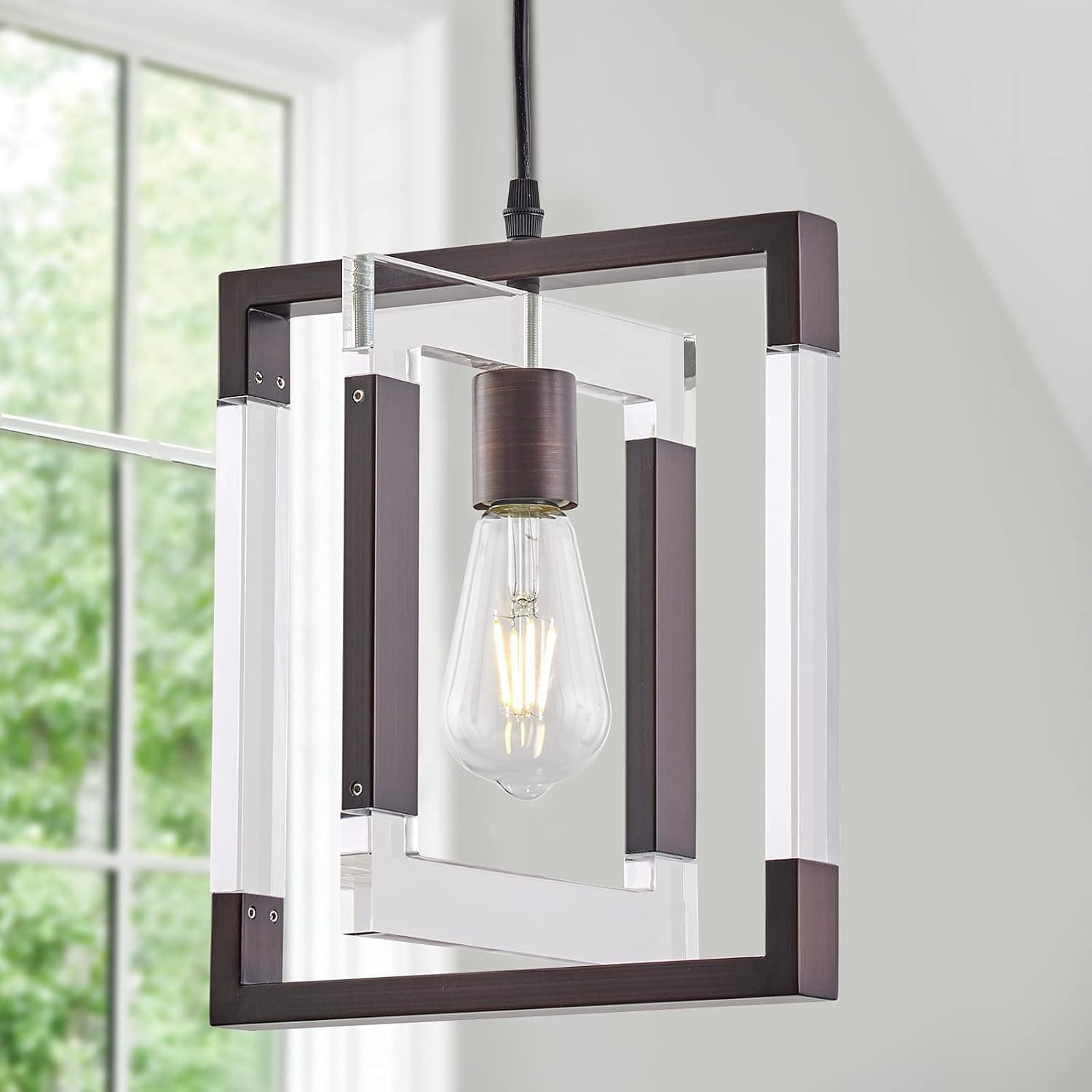 1-Light Mini Chandelier Light Fixture, Modern Pendant Light with Oil Rubbed Bronze Finish, Lantern Pendant Lighting for Kitchen Island, Dining Room and Entryway